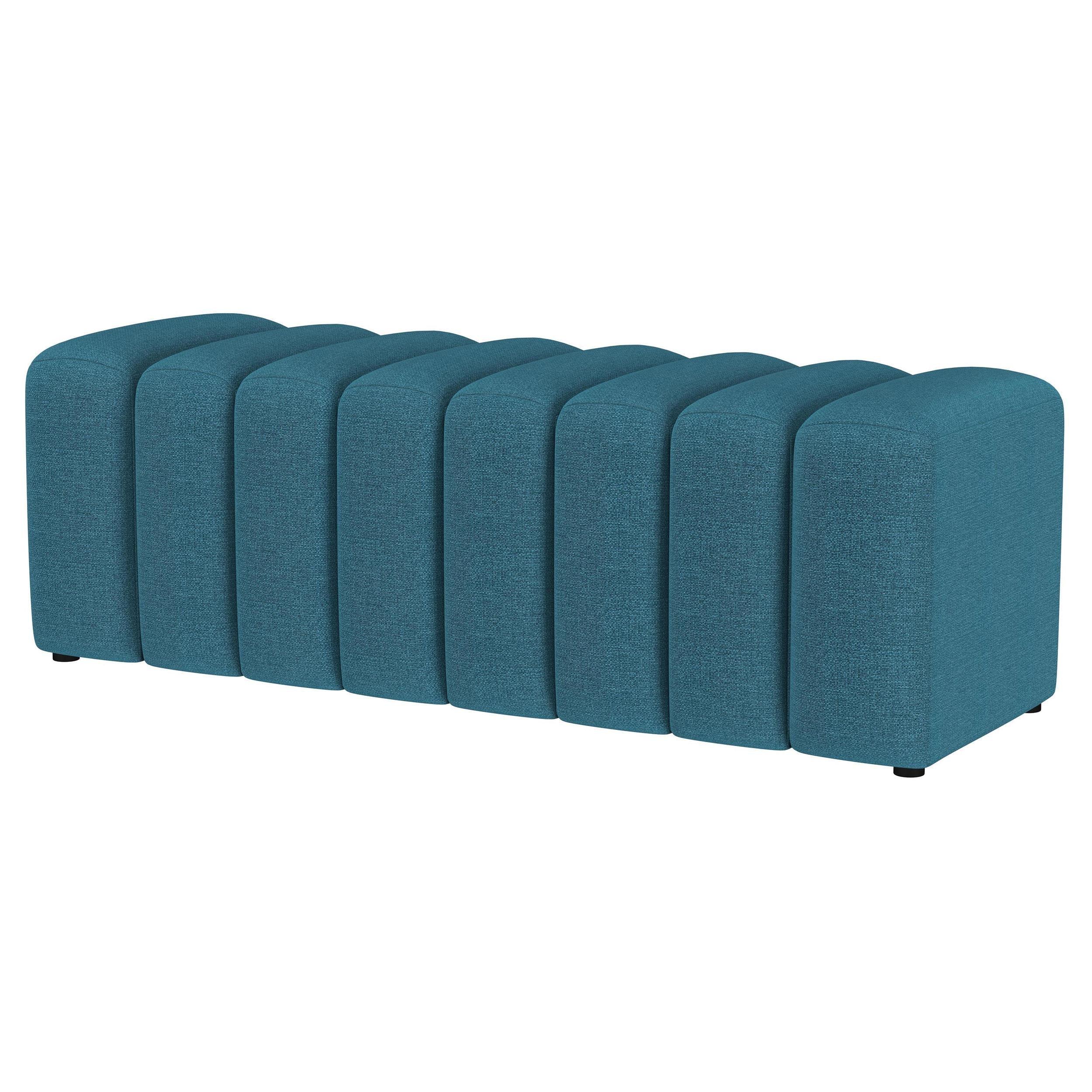 Summer Peacock Blue Upholstered Channel Tufted Accent Bench - Image 3