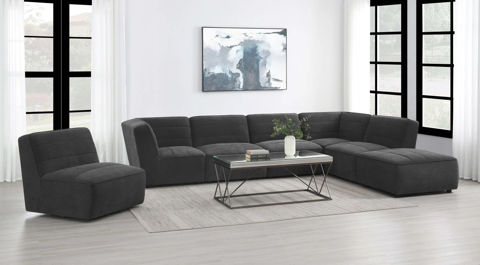 Sunny Dark Charcoal Upholstered Square Ottoman - Image 7