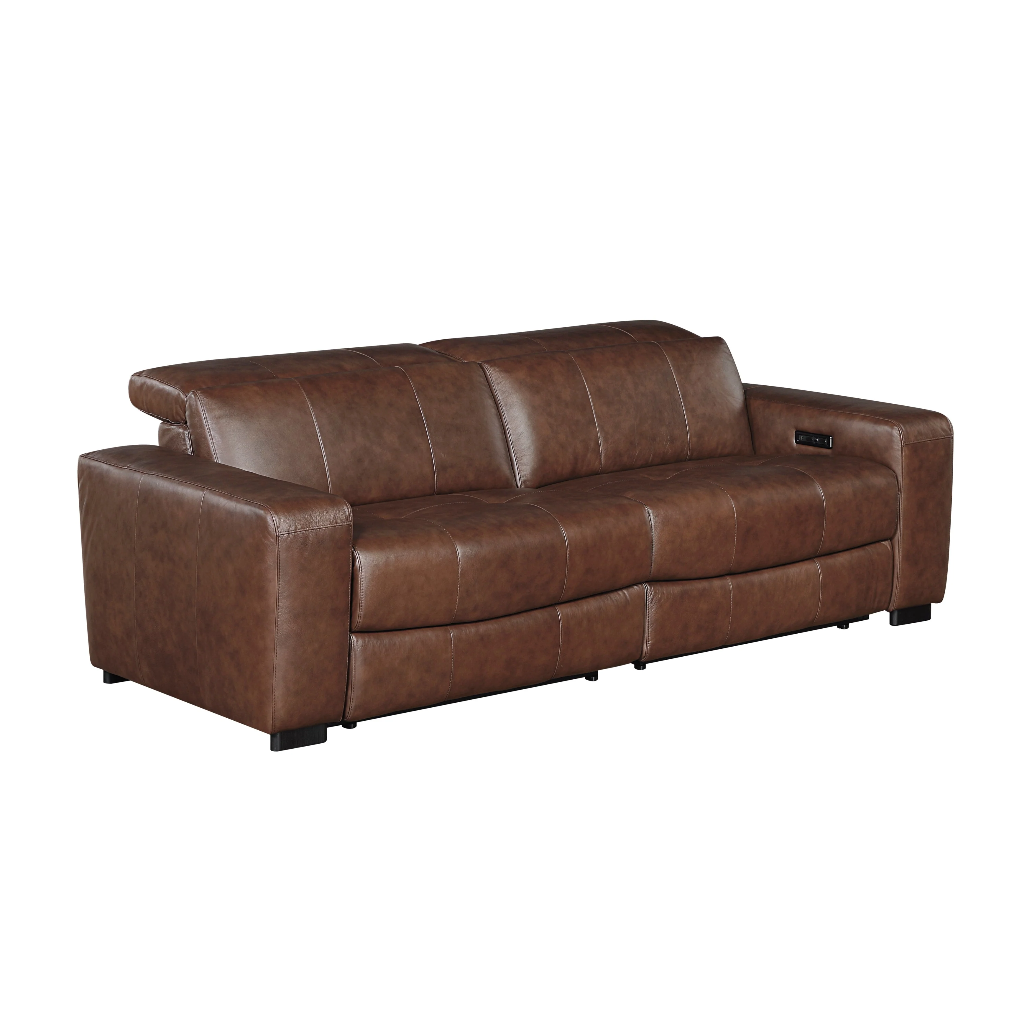 Sutton Brown Leather Power Double Reclining Loveseat with Power Headrests and Charging Ports - Image 2