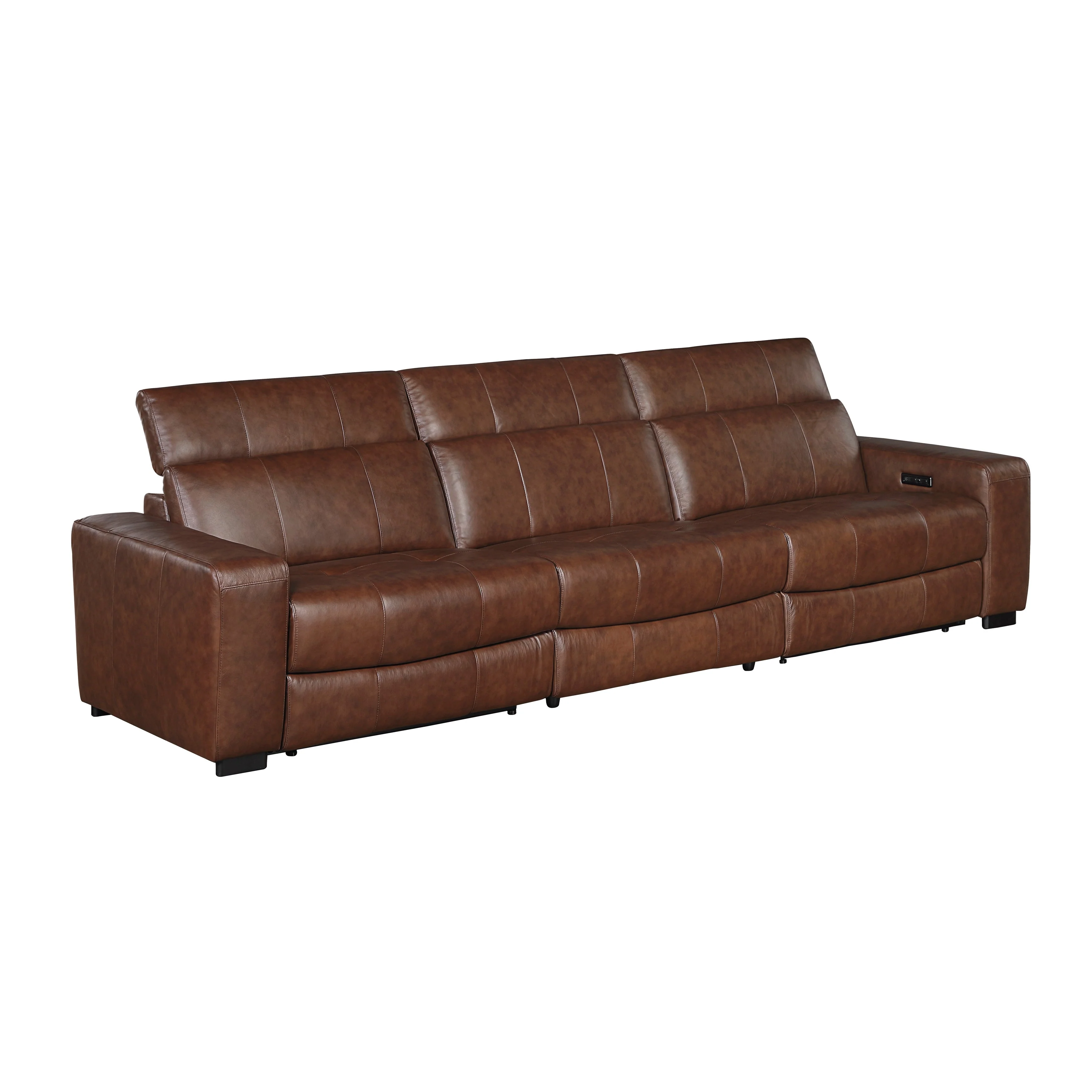 Sutton Brown Leather Power Double Reclining Sofa with Power Headrests and Charging Ports - Image 4