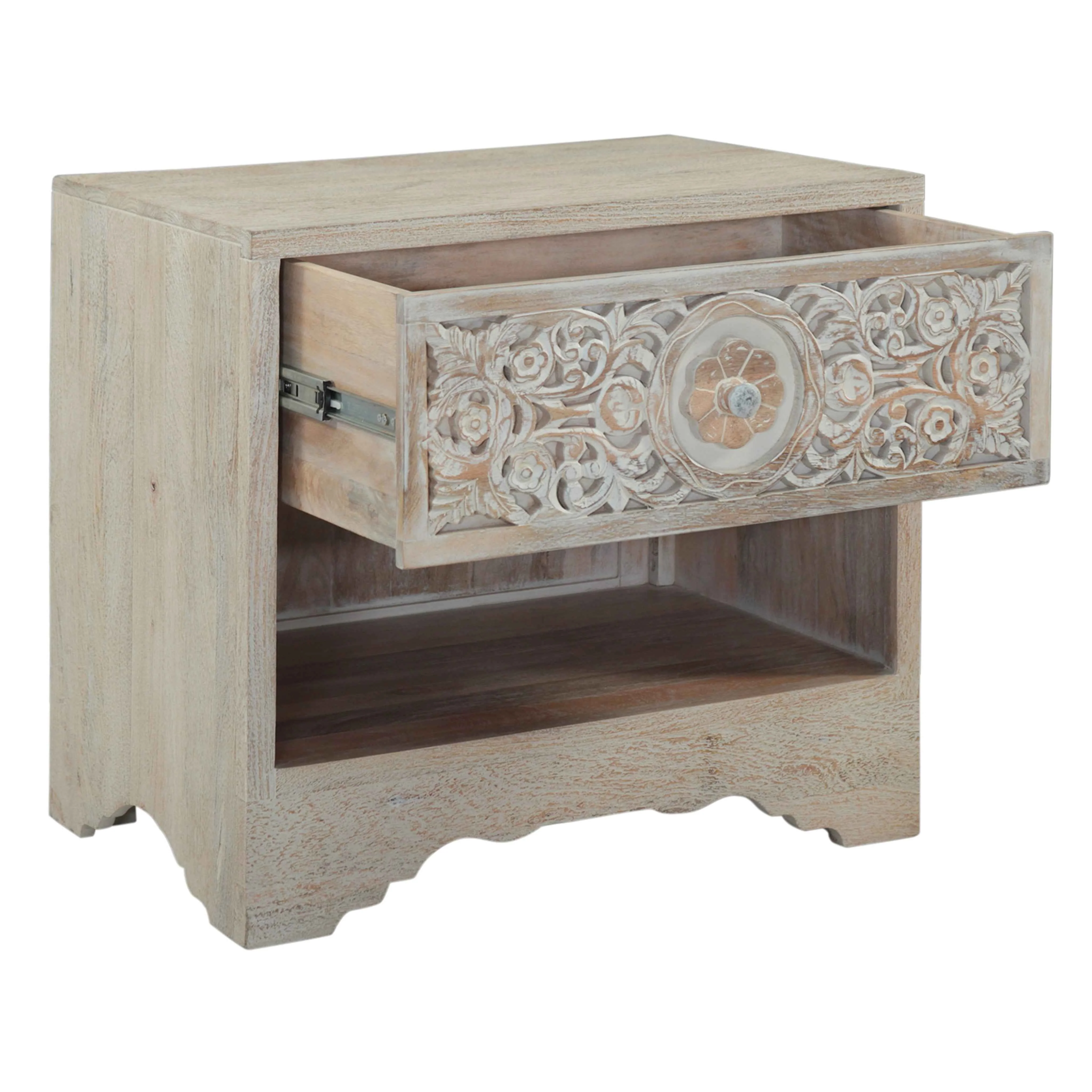 Taj 26" Nightstand with Plinth Base in Carved Heirloom White - Image 2