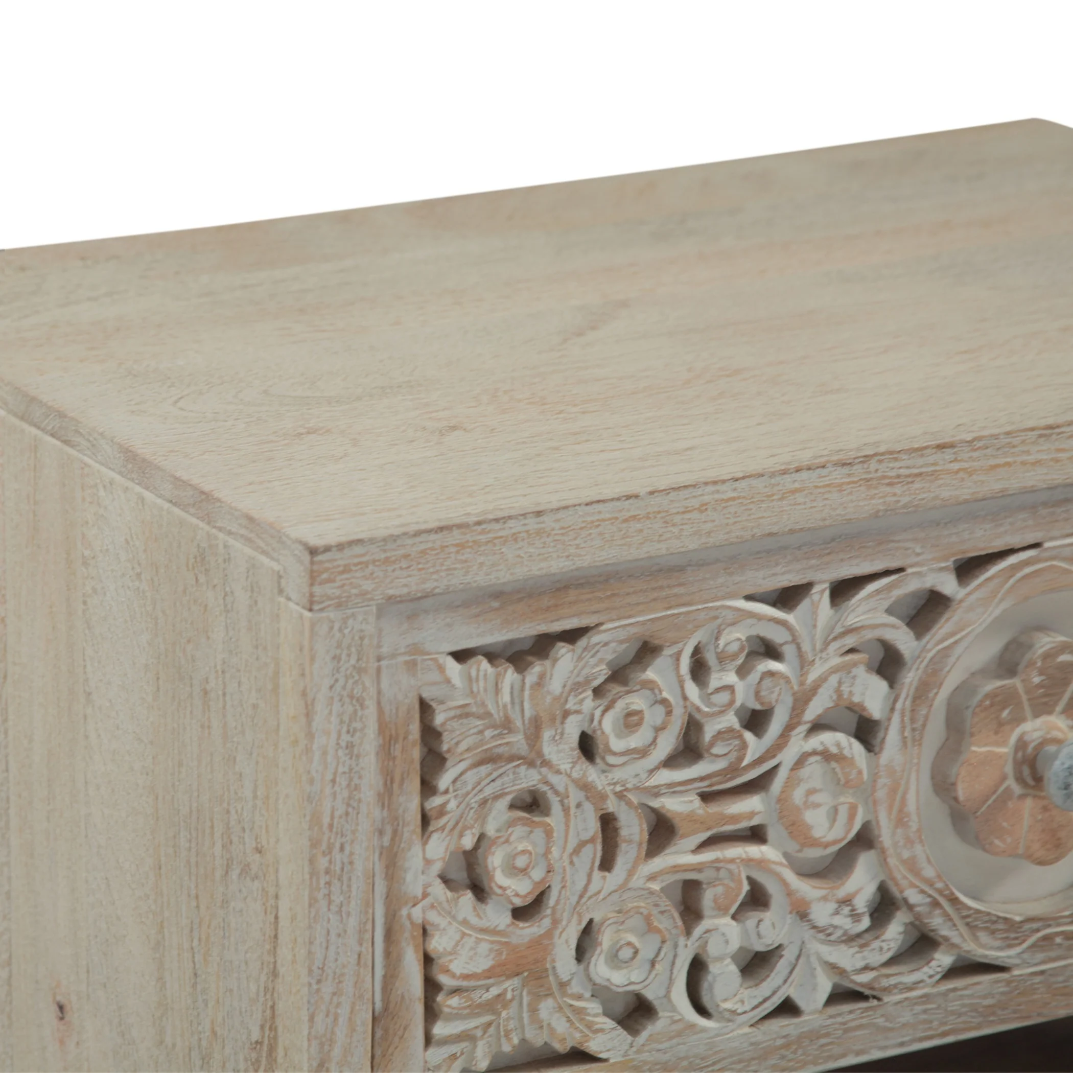 Taj 26" Nightstand with Plinth Base in Carved Heirloom White - Image 4