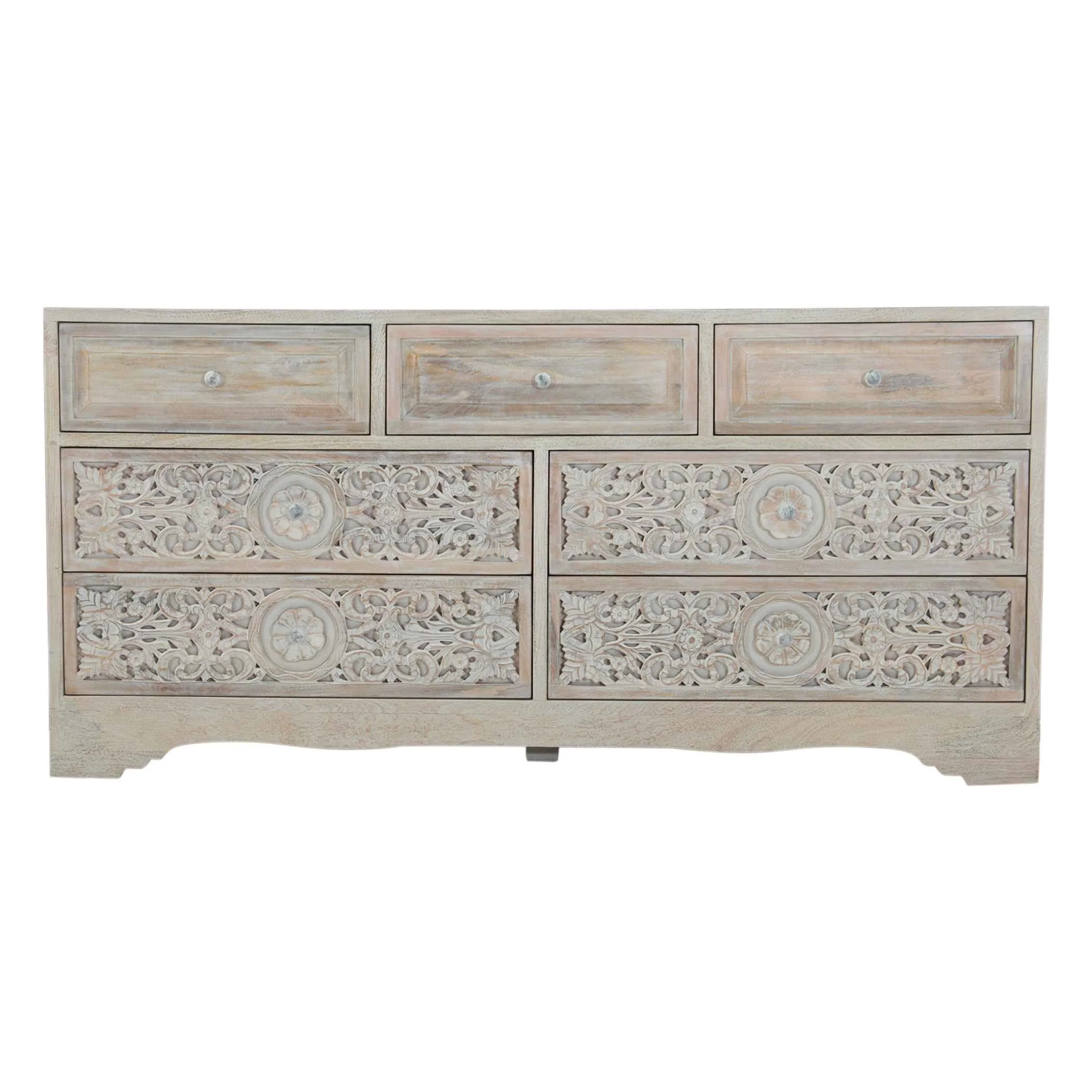 Taj 71" Dresser with Plinth Base in Carved Heirloom White - Image 7