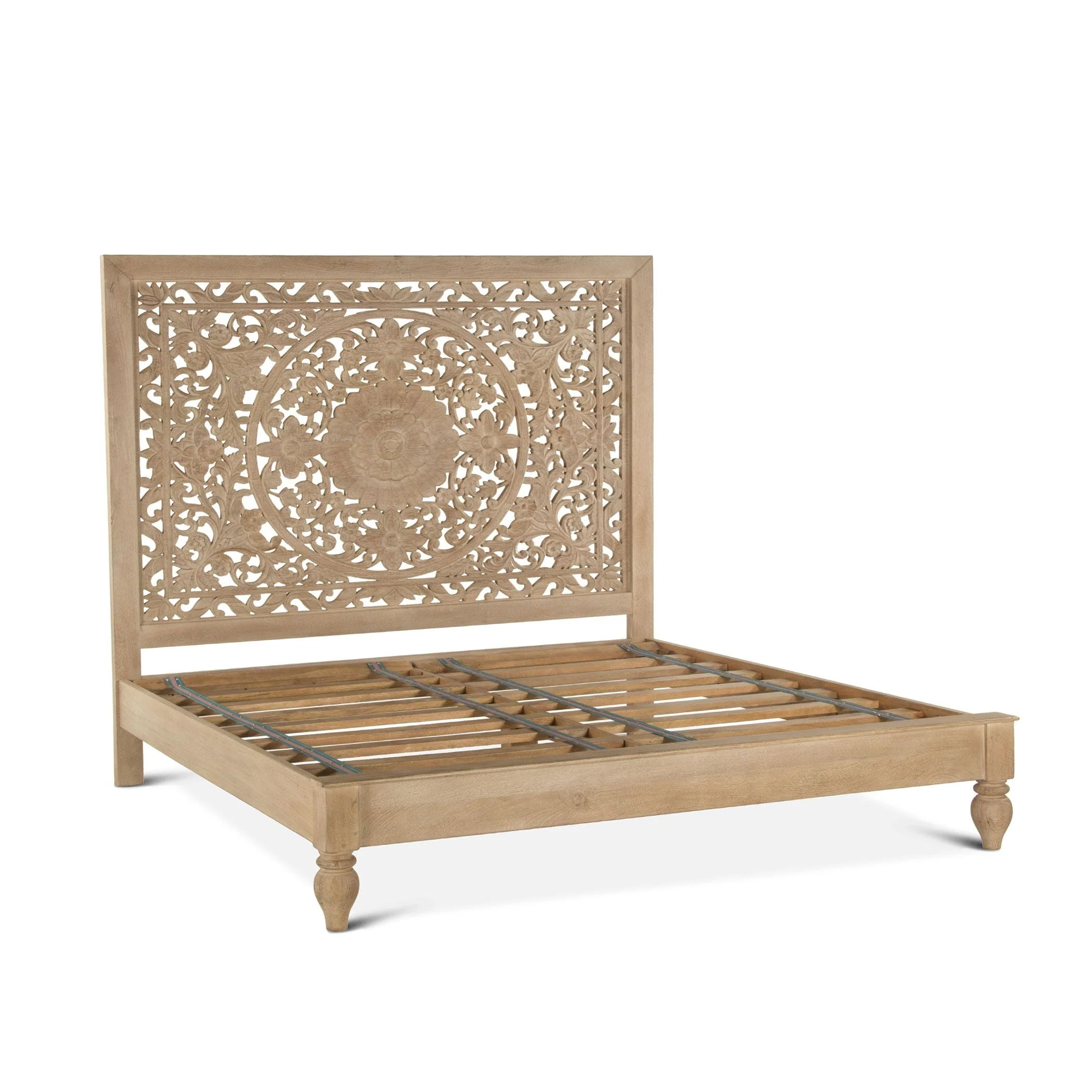 Taj Queen Bed in Hand Carved Whitewash - Image 2