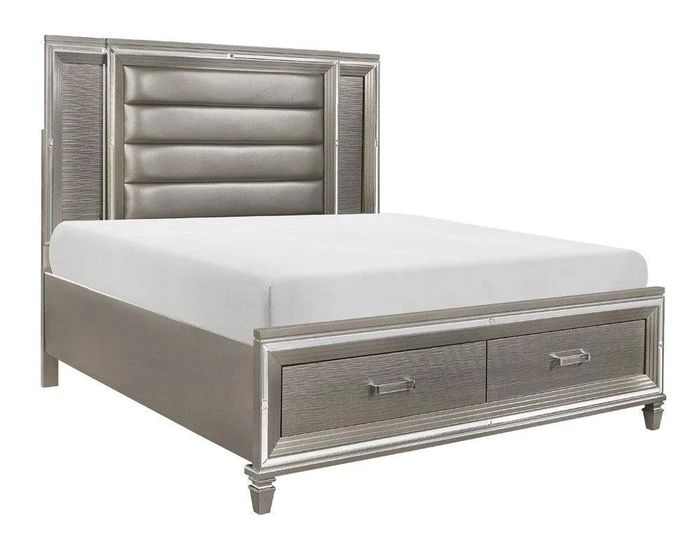 Tamsin Silver/Gray Metallic King LED Upholstered Storage Platform Bed - Image 3