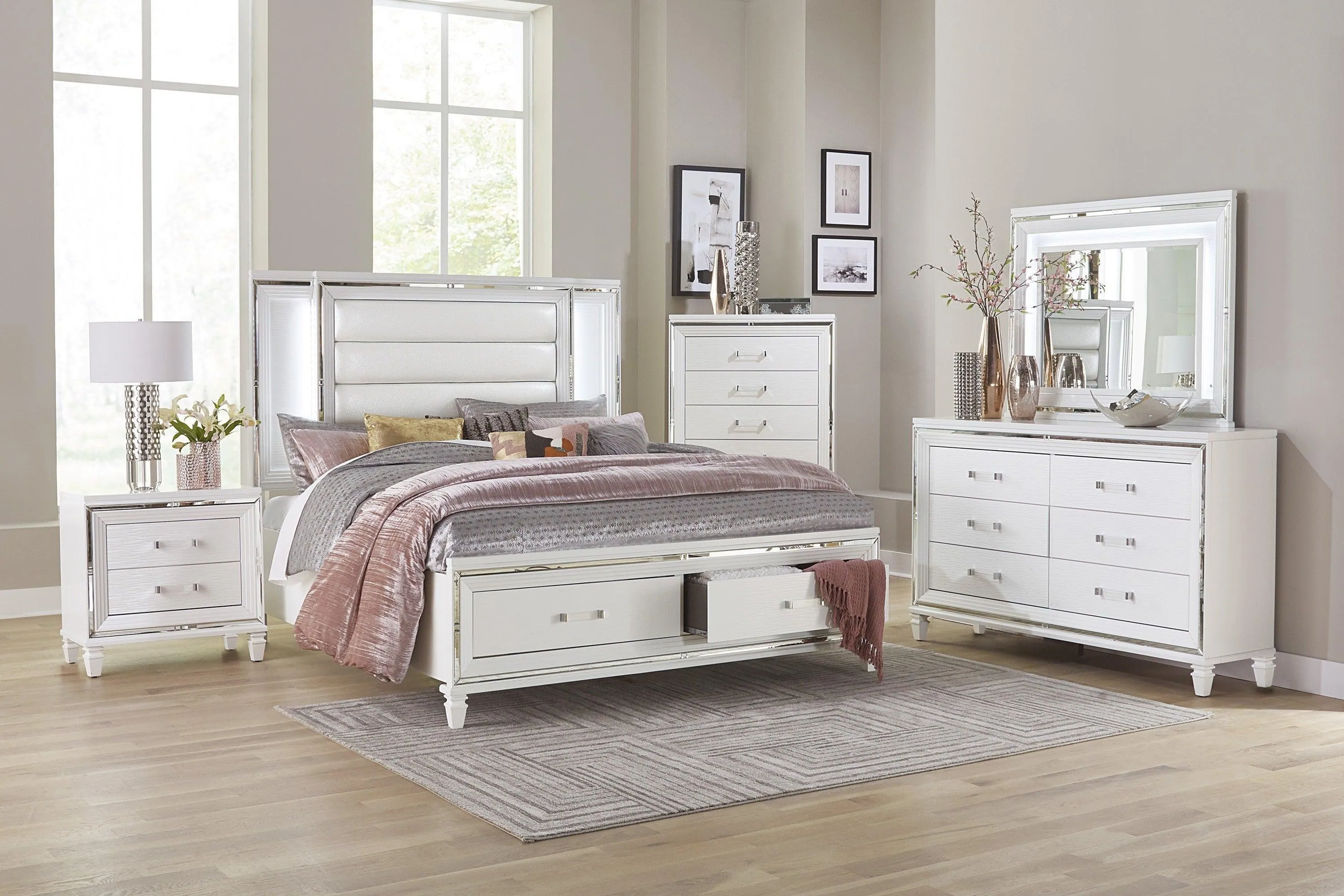 Tamsin White King LED Upholstered Storage Platform Bed - Image 2
