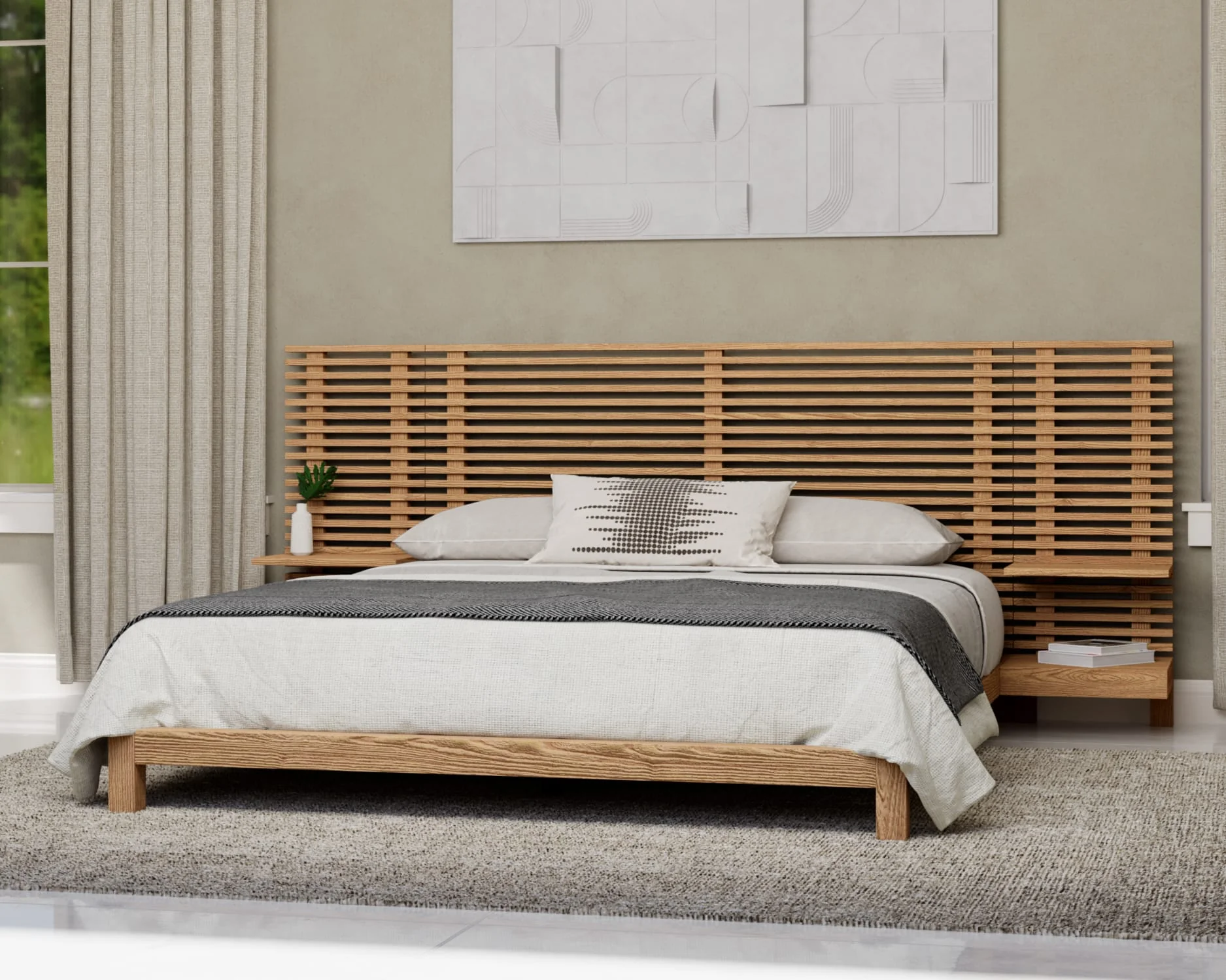 Tanner Flaxen Full Solid Ash Wall Bed with Integrated Nightstands - Image 2