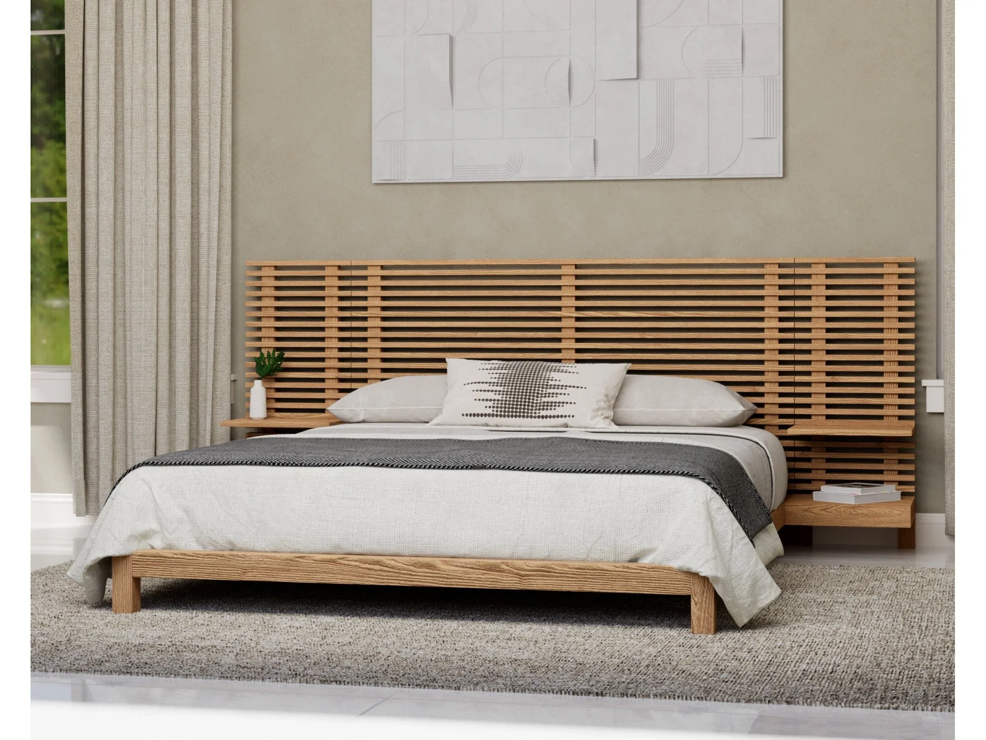 Tanner Flaxen Queen Solid Ash Wall Bed with Integrated Nightstands