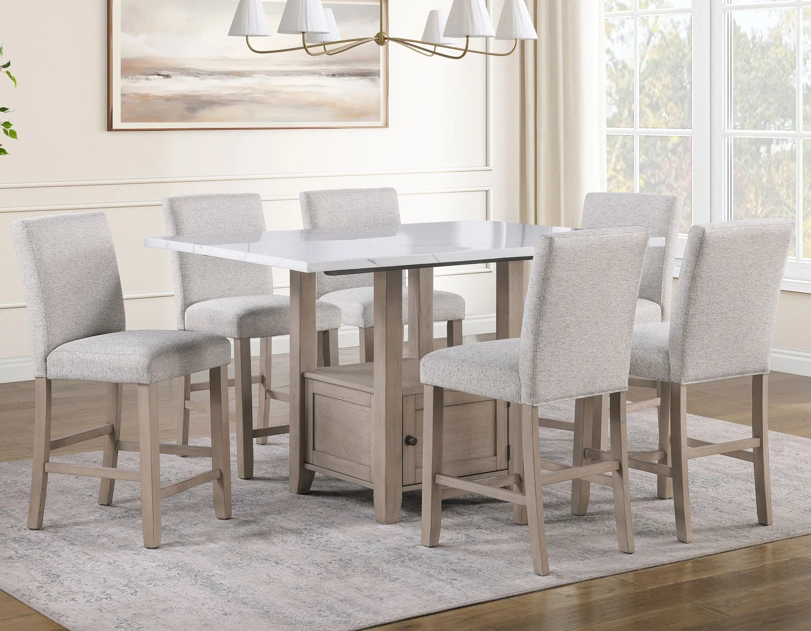 Taylor Tan Faux-Marble Counter Height Dining Set - Image 2