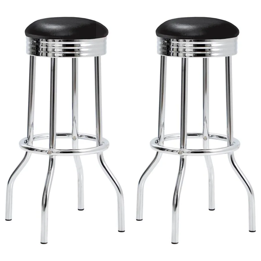 Theodore Black/Chrome Upholstered Top Bar Stools, Set of 2