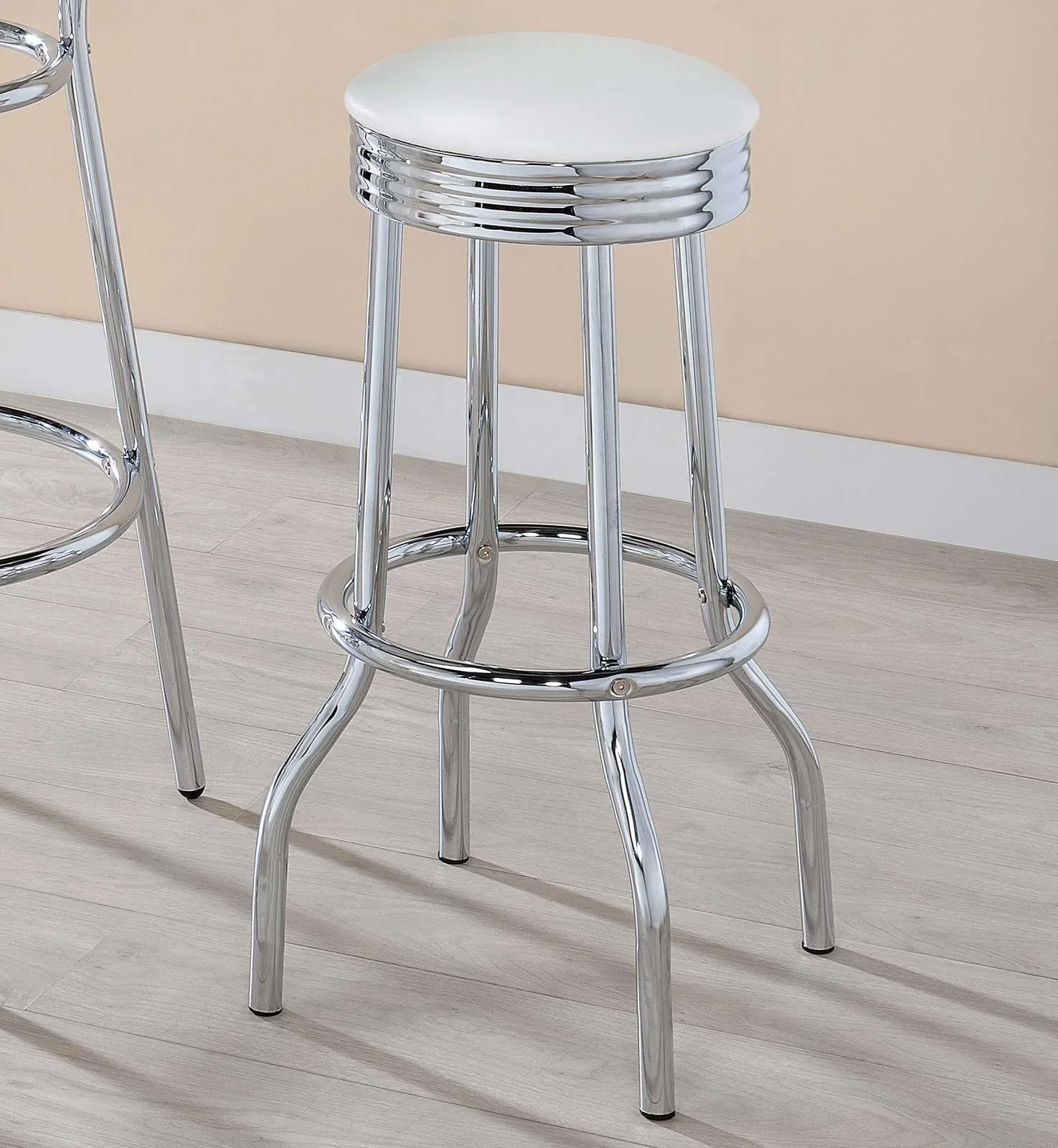 Theodore White/Chrome Upholstered Top Bar Stools, Set of 2 - Image 2