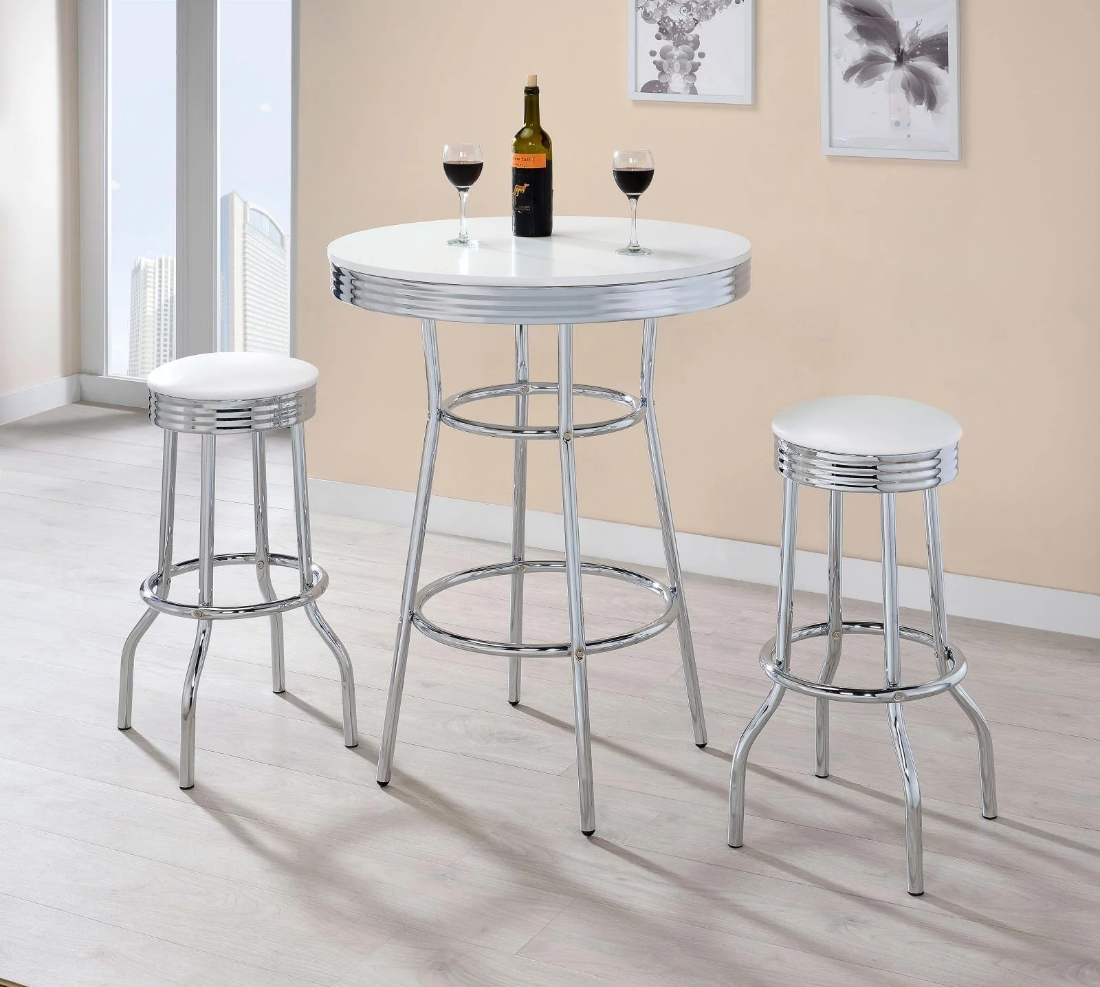 Theodore White/Chrome Upholstered Top Bar Stools, Set of 2 - Image 6