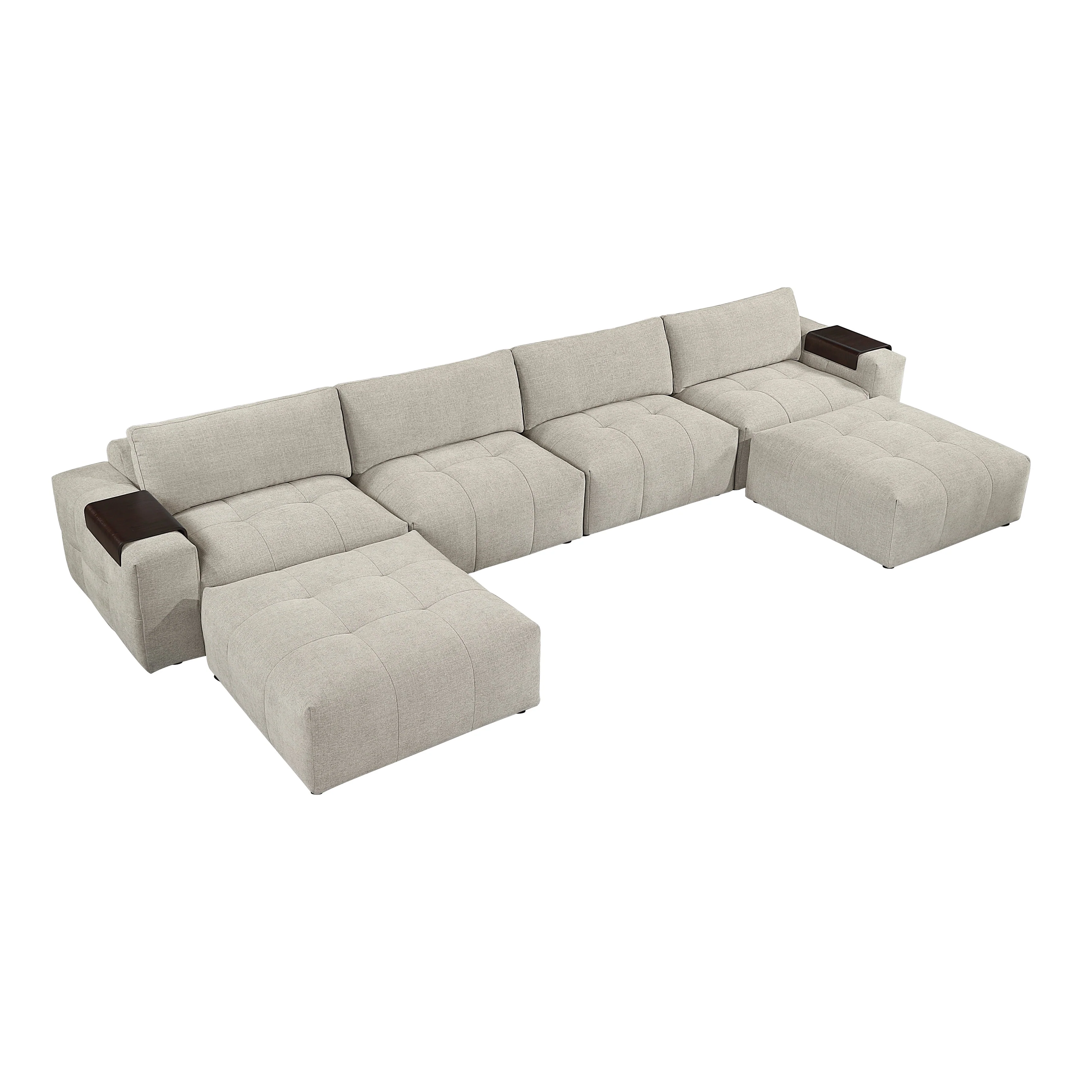 Tidal Taupe 6-Piece Modular Sectional with Two Ottomans - Image 2