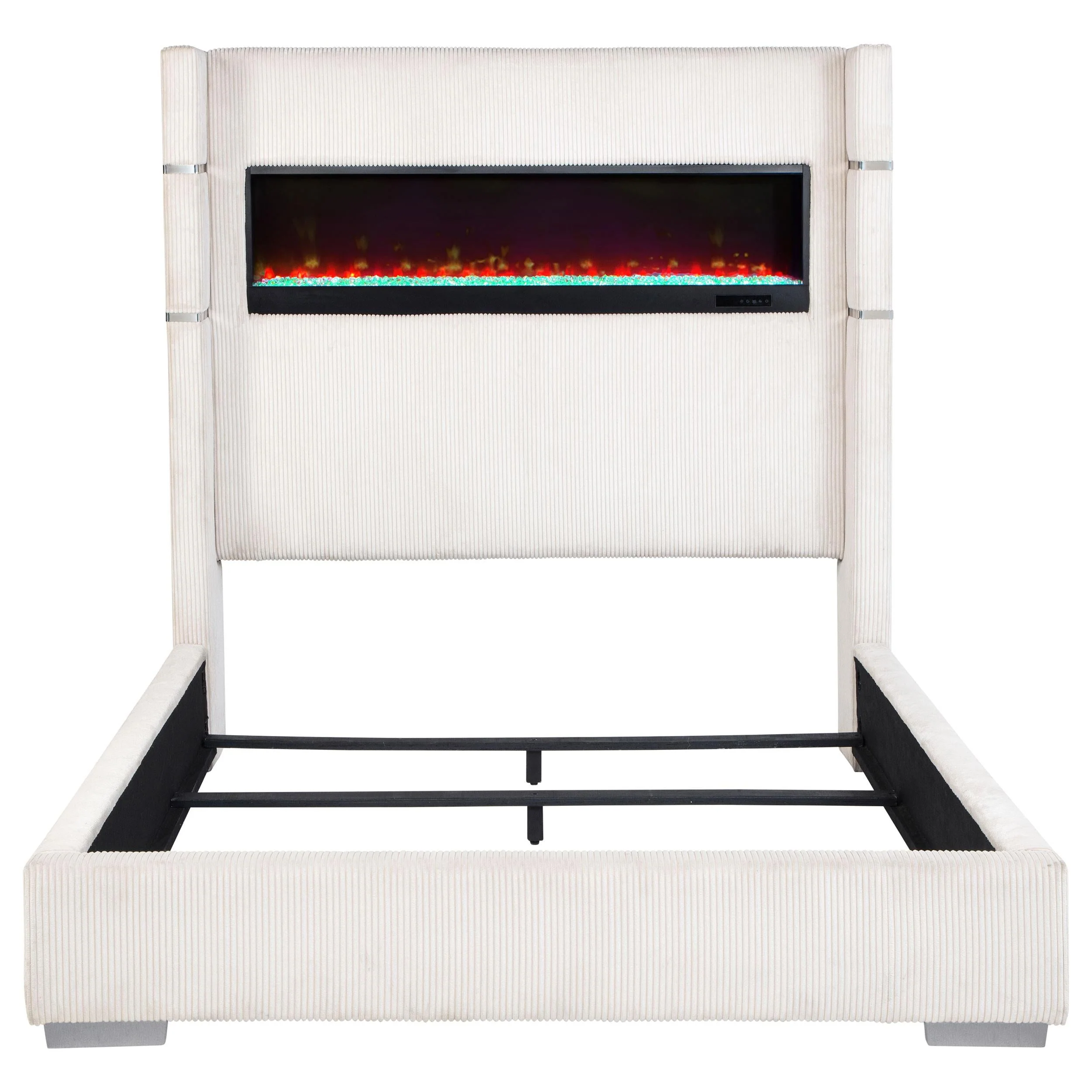 Tisdall Cream 67-inch Upholstered Eastern King Fireplace Bed - Image 3