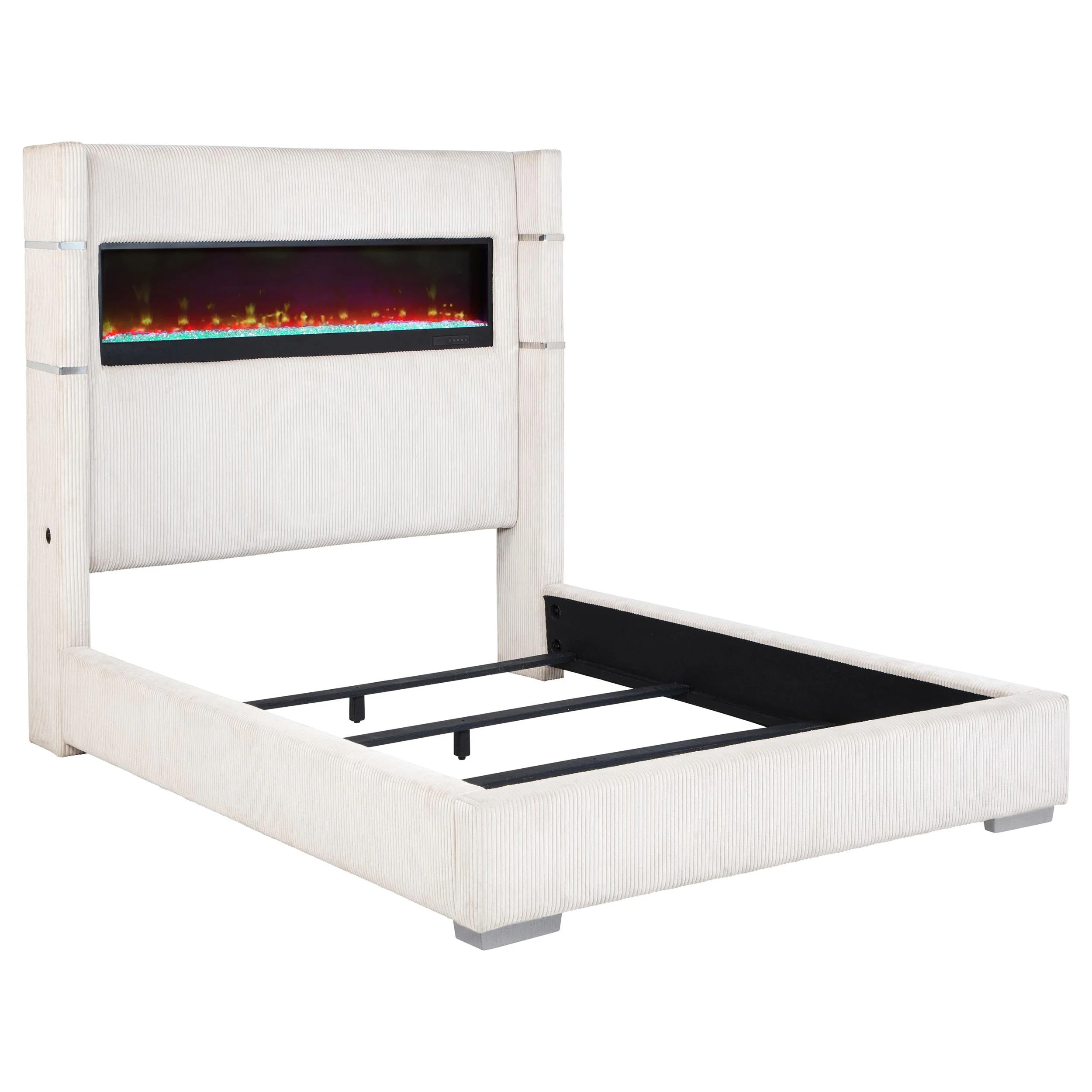 Tisdall Cream 67-inch Upholstered Eastern King Fireplace Bed - Image 8