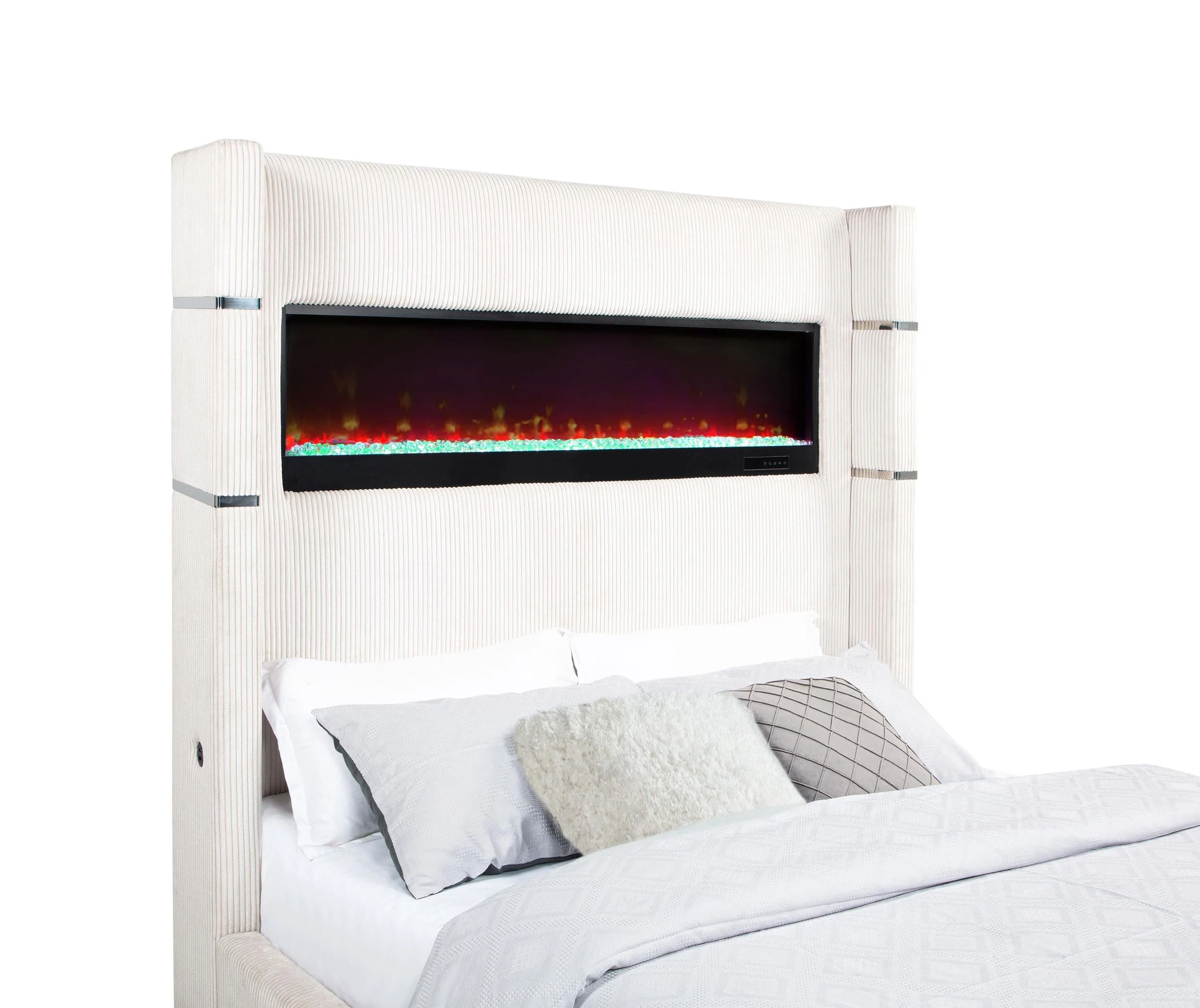 Tisdall Cream 67-inch Upholstered Queen Fireplace Bed - Image 3