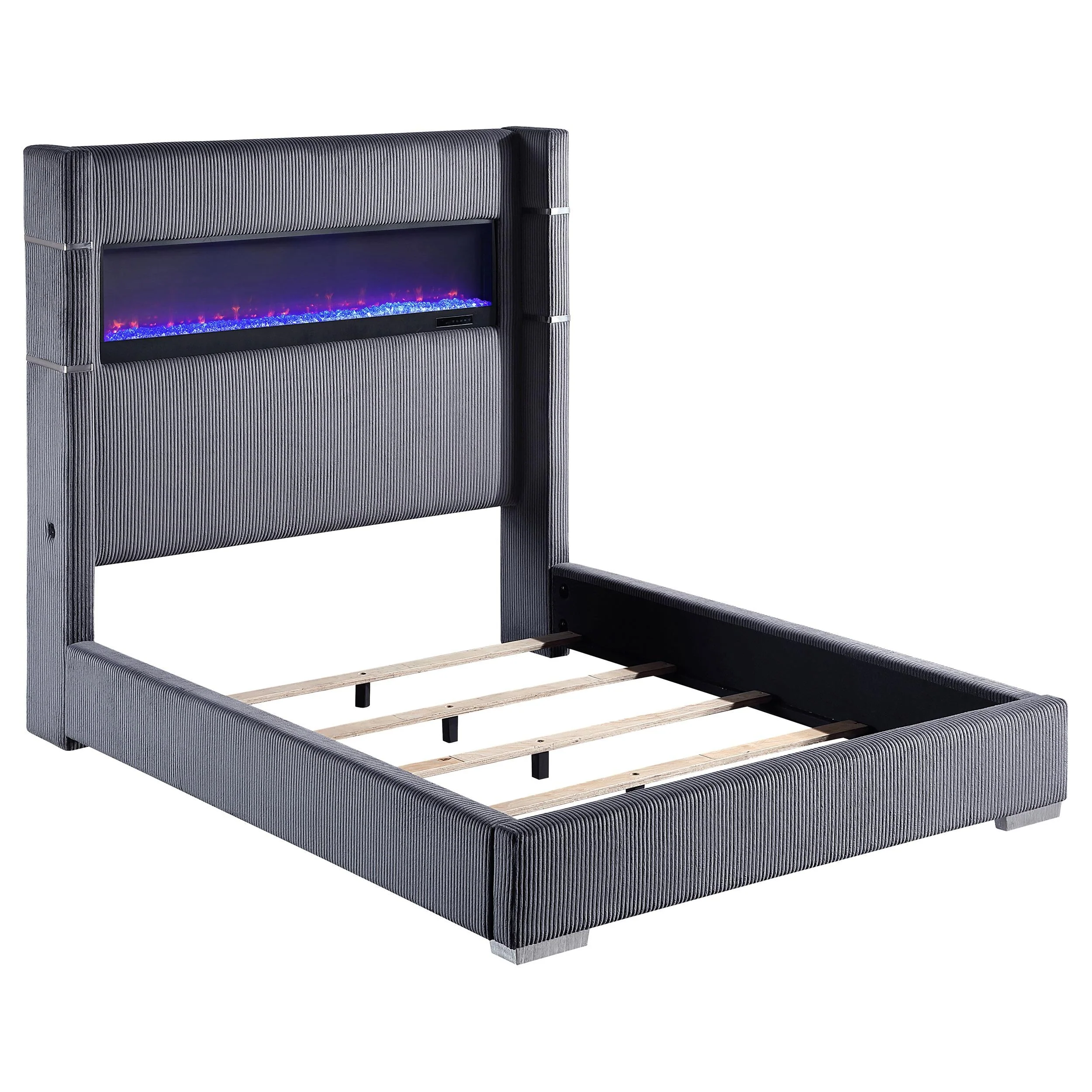 Tisdall Gray 67-inch Upholstered Queen Fireplace Bed - Image 4