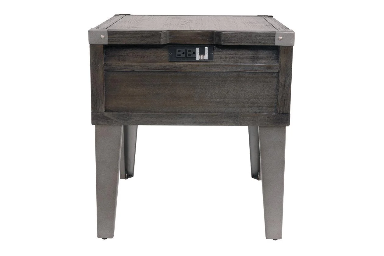 Todoe Dark Gray End Table with USB Ports & Outlets - Image 7