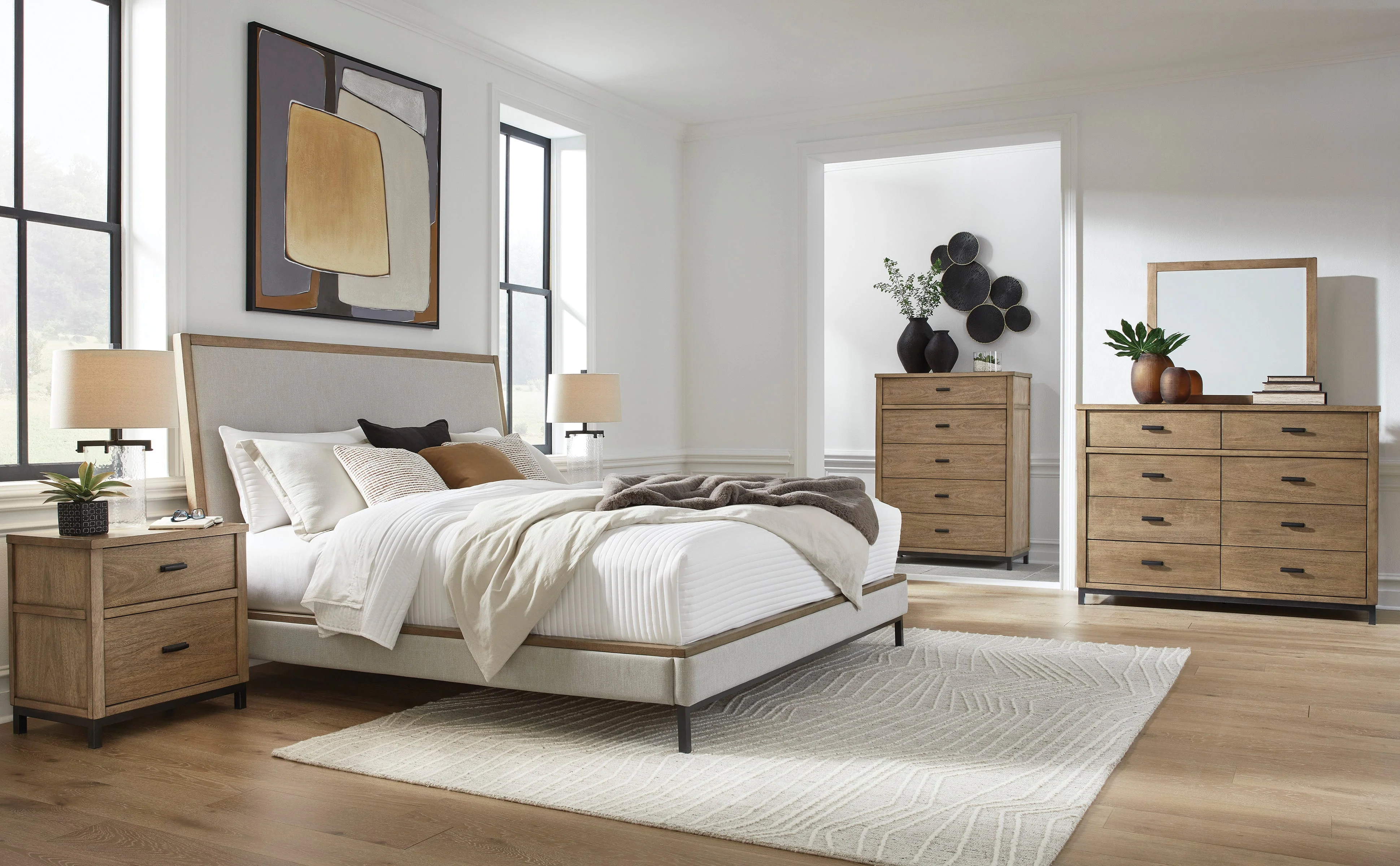 Tomtyn Light Brown Upholstered Platform Bedroom Set