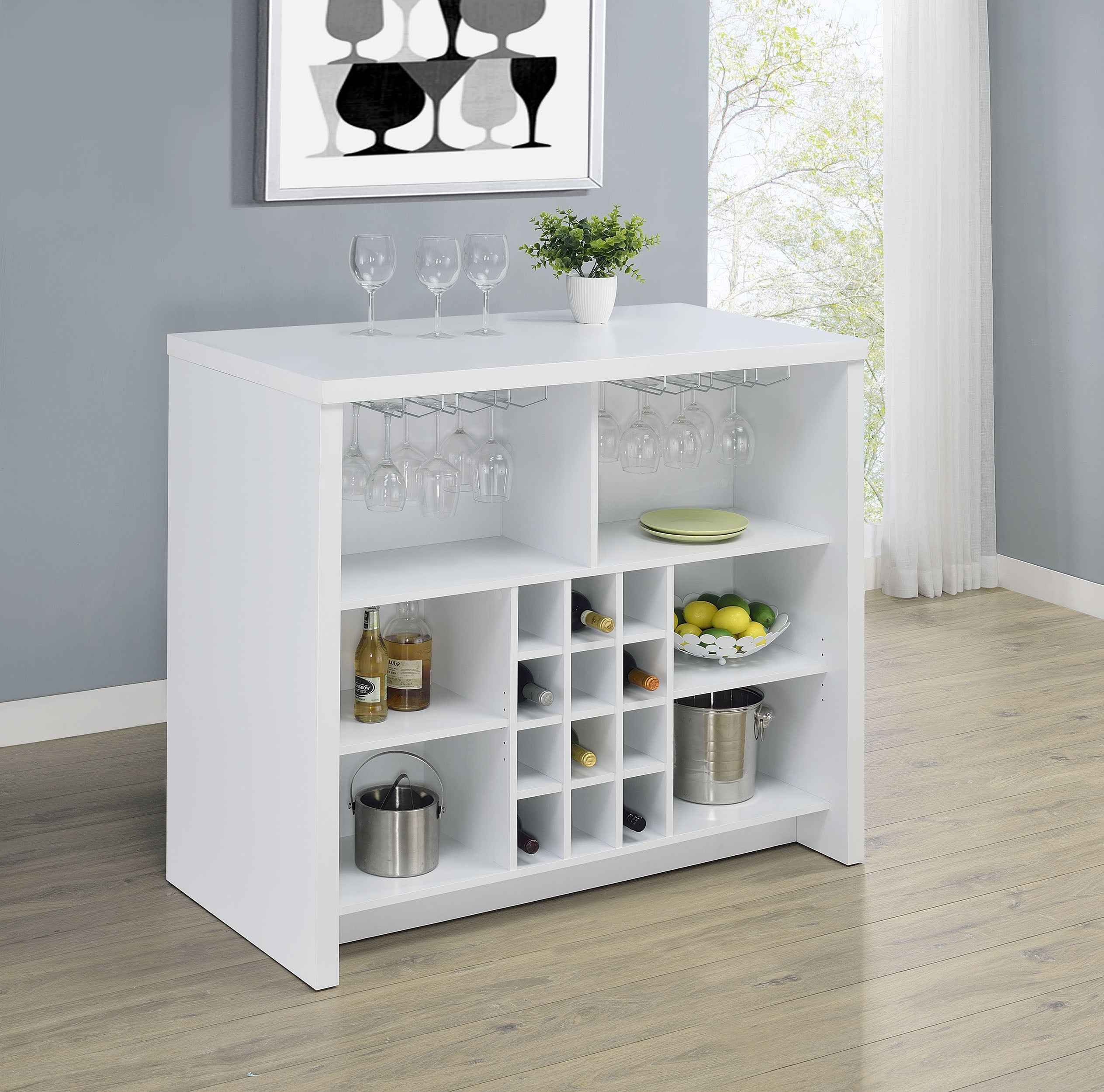 Topanga White Engineered Wood Freestanding Home Bar - Image 2
