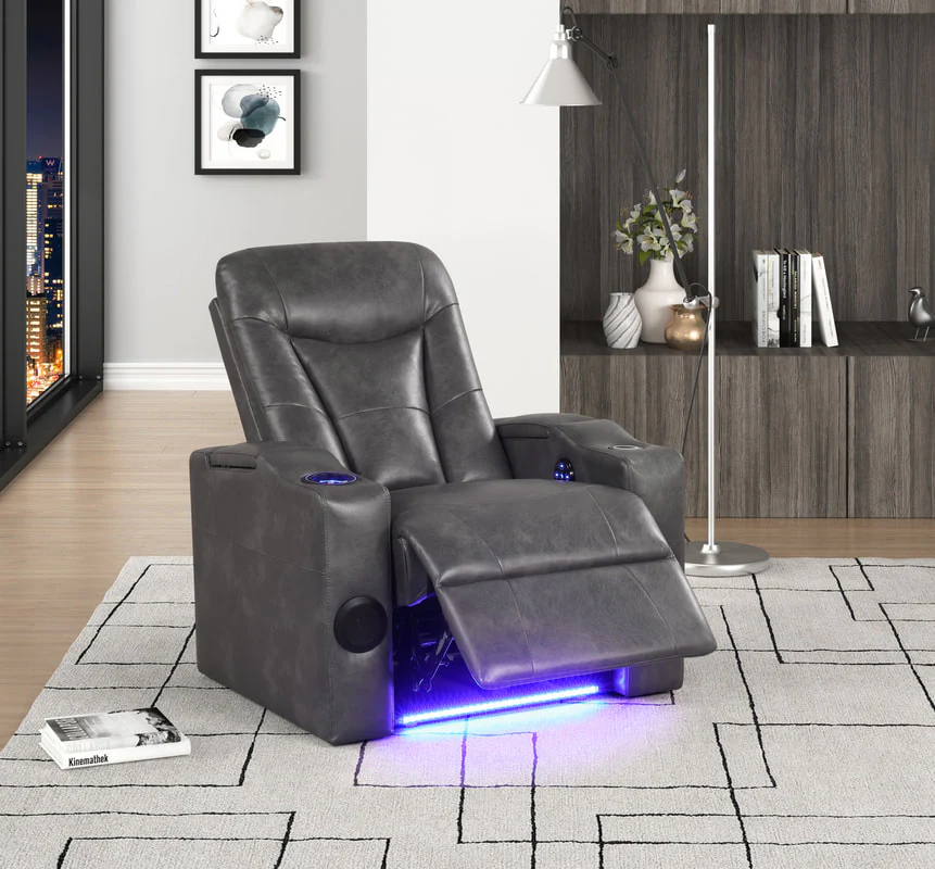 Topgun Dark Gray Power Reclining Chair (Bluetooth Speaker + Led Light)