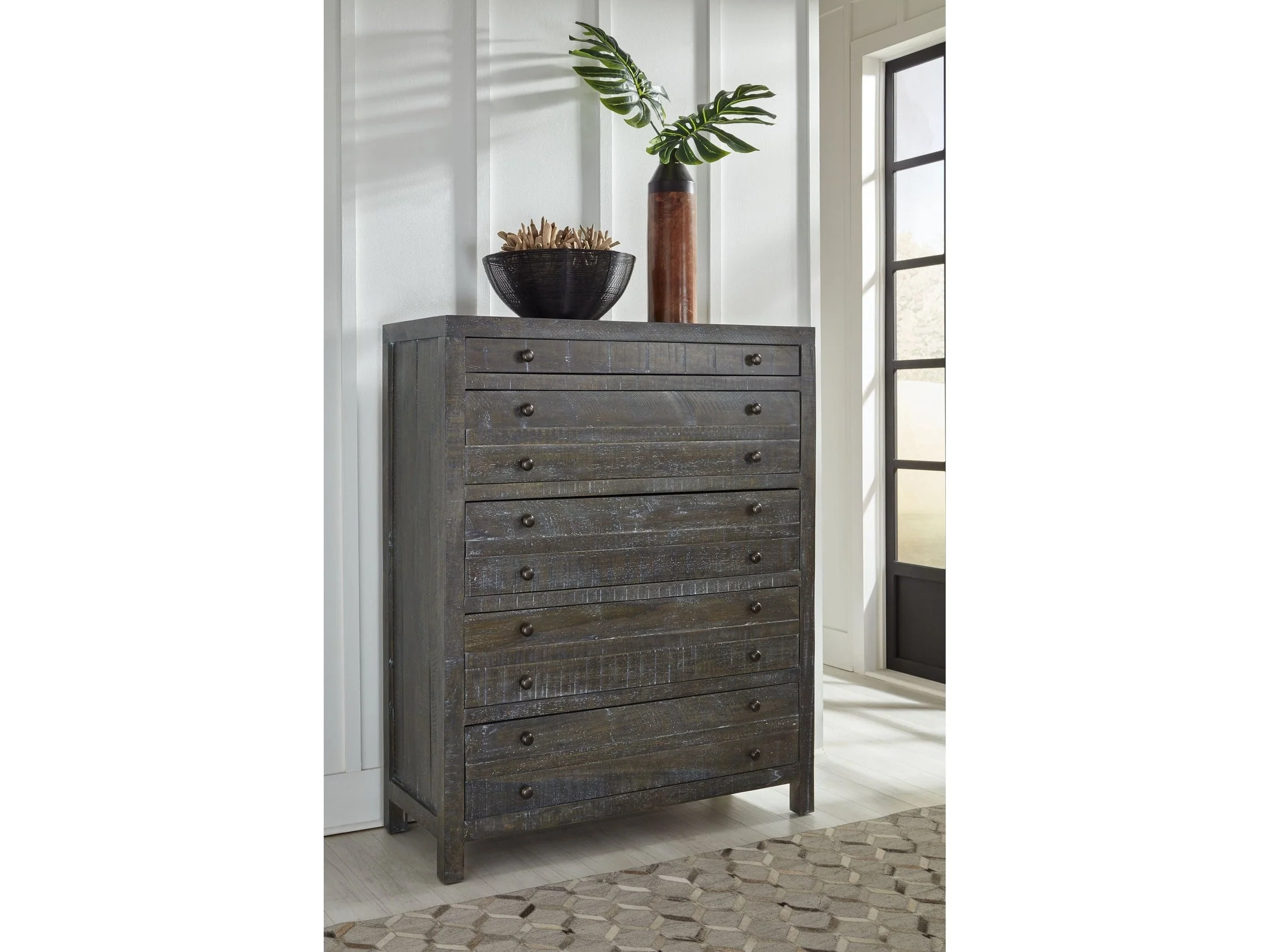 Townsend Solid Wood Five Drawer Chest in Gunmetal
