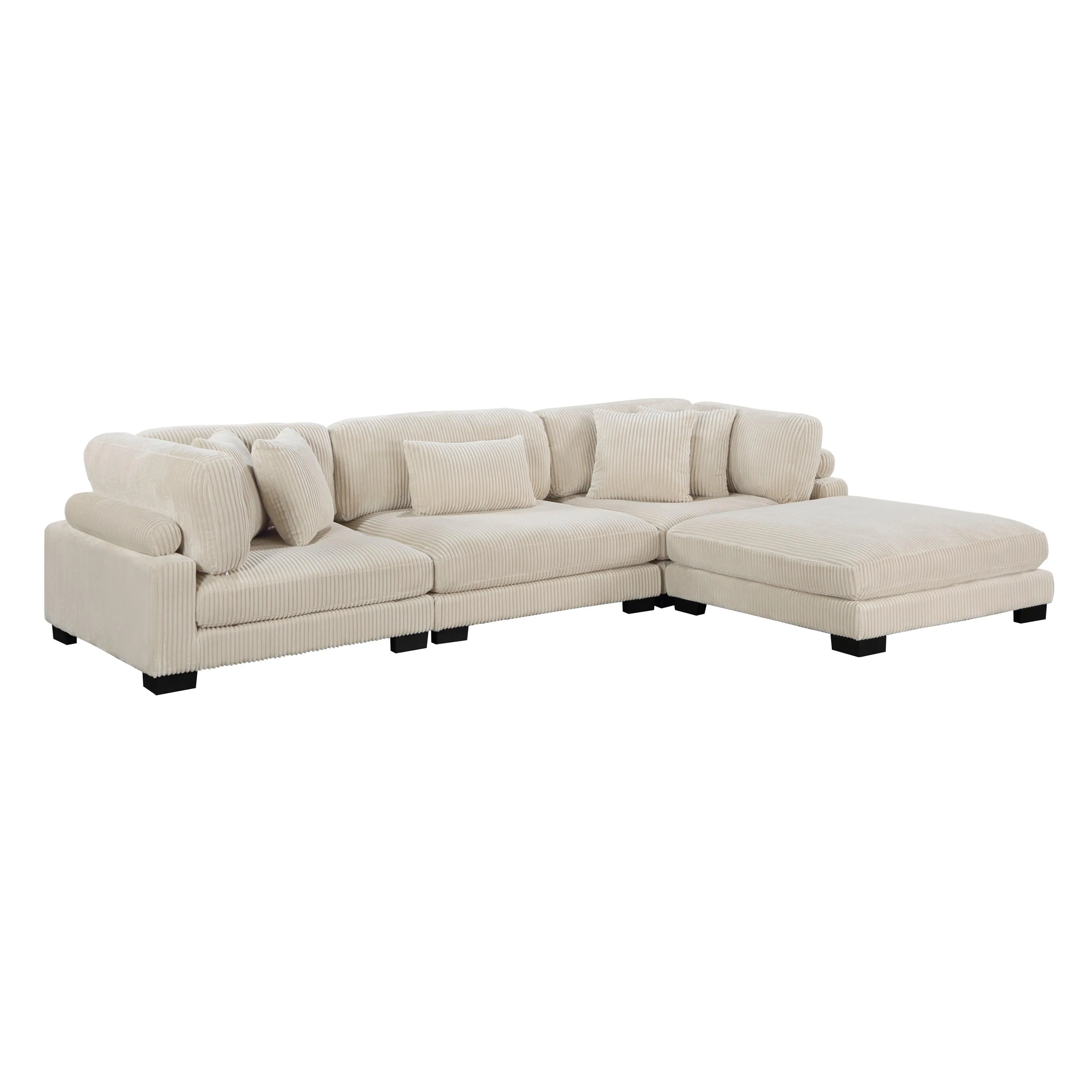 Traverse Beige Corduroy 4-Piece Modular Sectional with Ottoman - Image 7