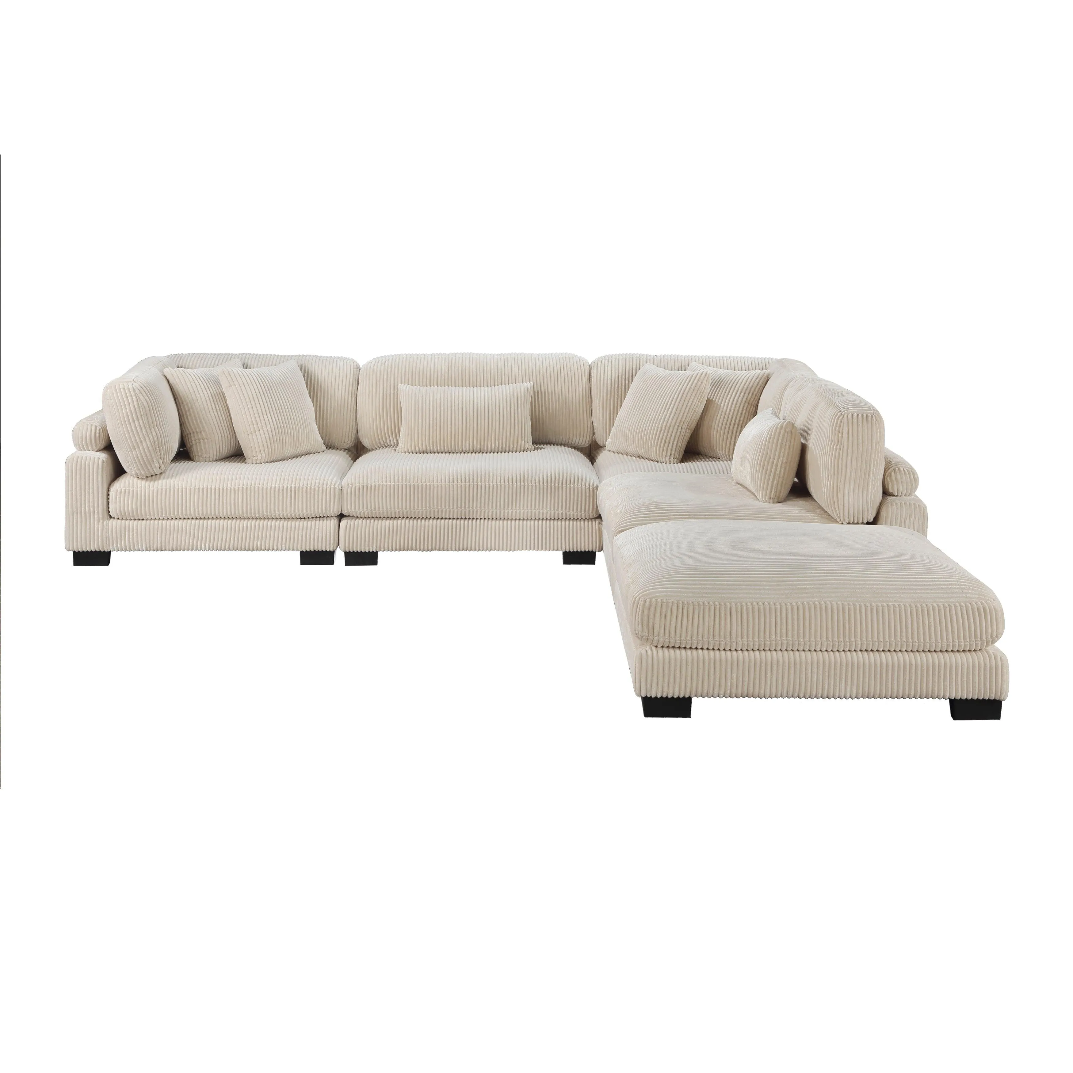 Traverse Beige Corduroy 5-Piece Modular Sectional with Ottoman - Image 3