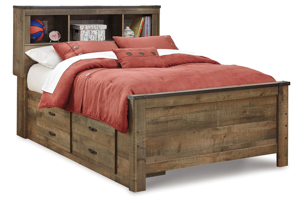 Trinell Brown Full Bookcase Storage Platform Bed with 2 Drawers