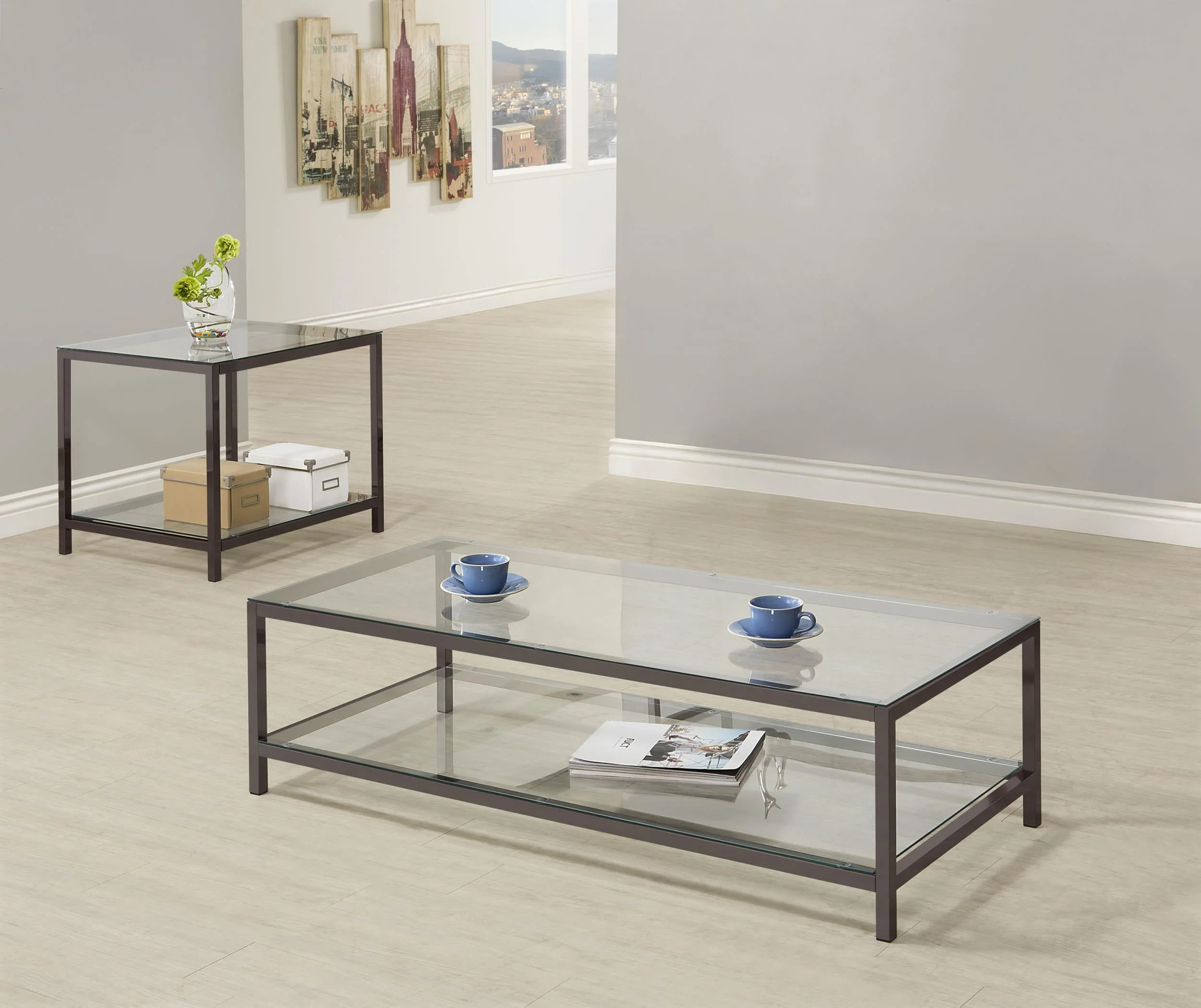 Trini Black Nickel 2-Piece Coffee and End Table Set