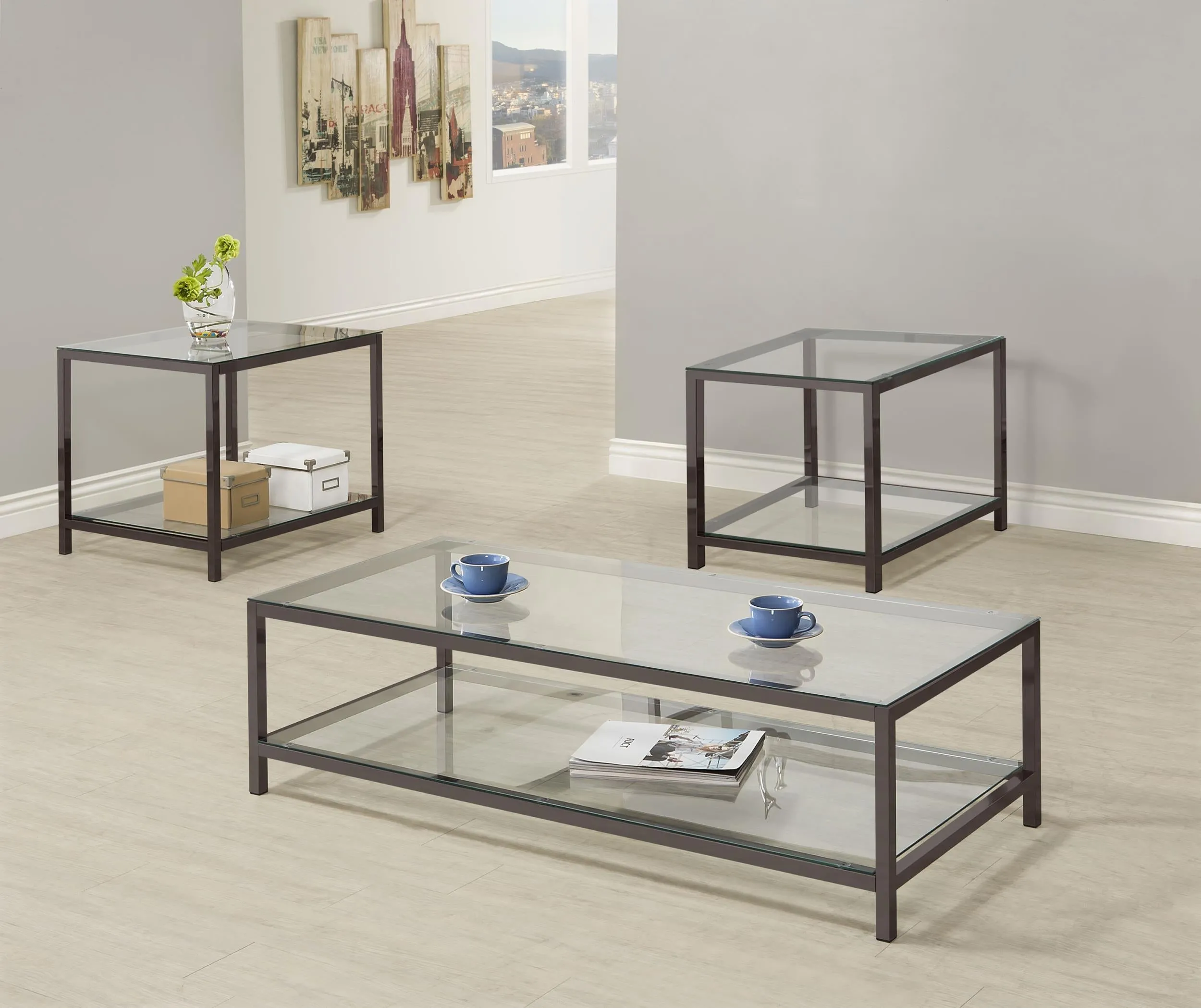 Trini Black Nickel 3-Piece Coffee and End Table Set