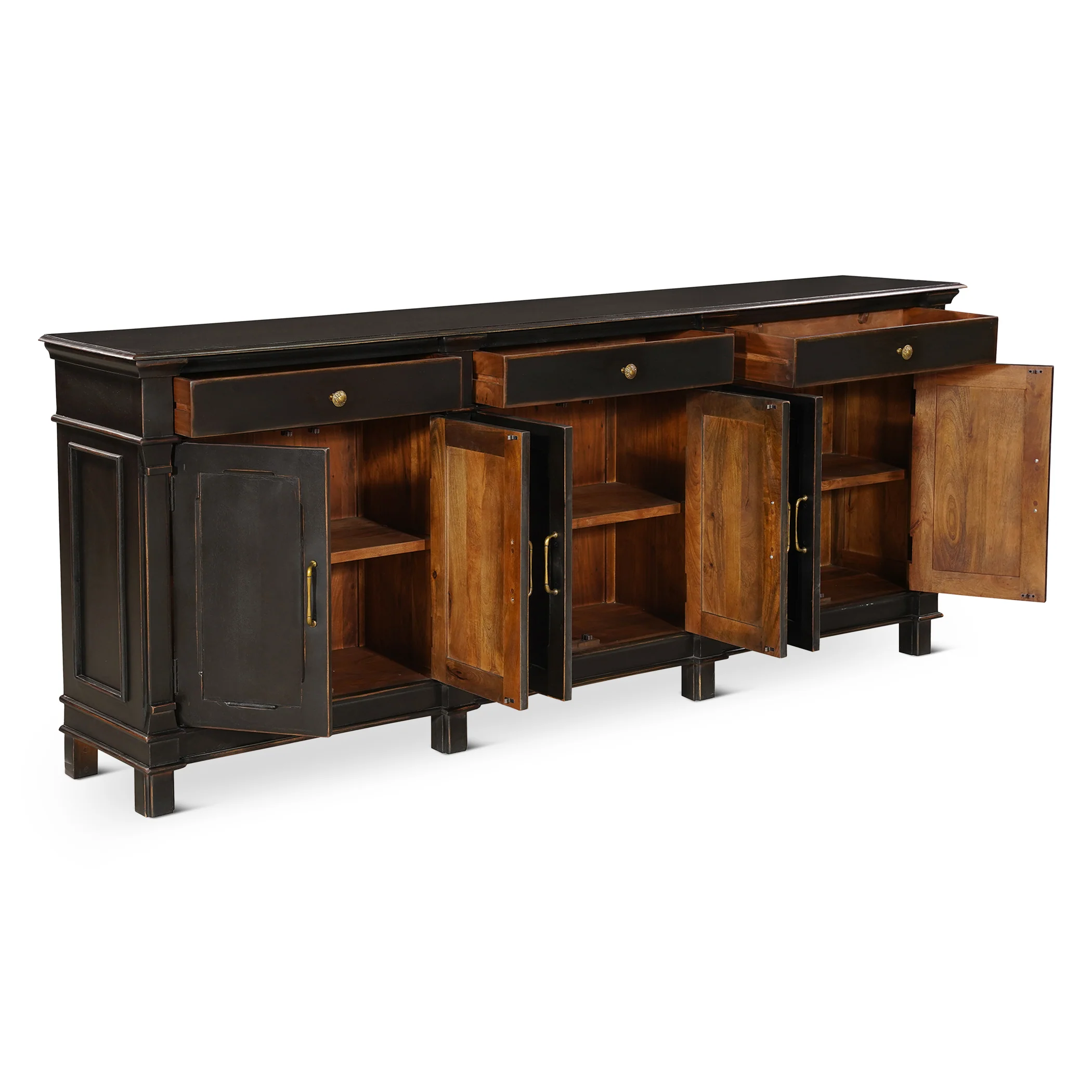 Turin 100" Sideboard in Distressed Black with Walnut Interior - Image 2