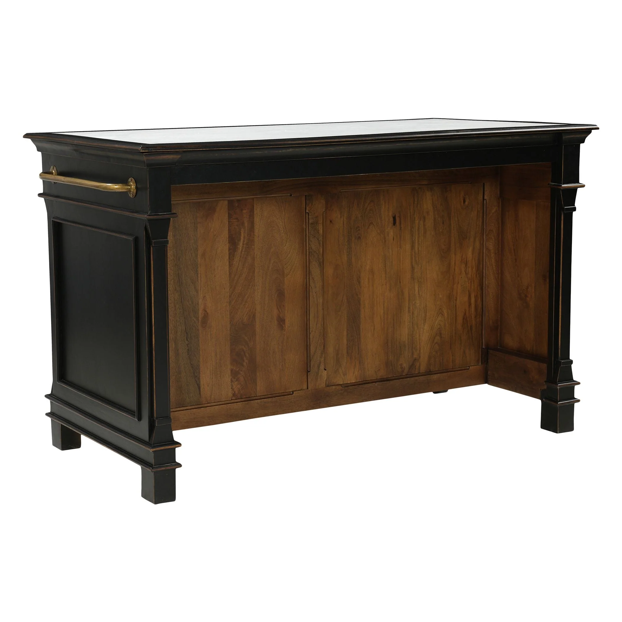 Turin 58" Kitchen Island in Distressed Black with White Marble Top - Image 3