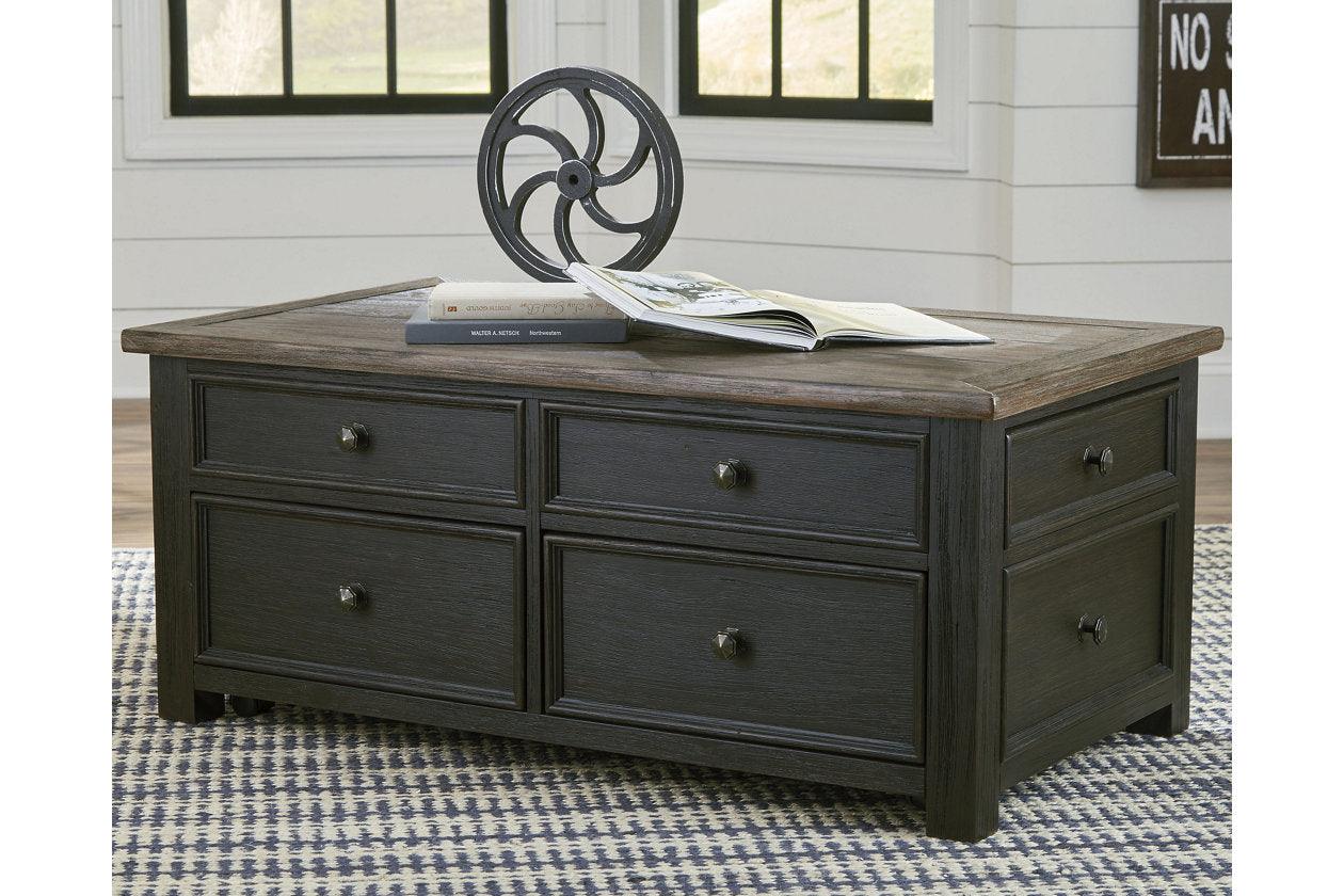 Tyler Creek Grayish Brown/Black Coffee Table and 2 Chairside End Tables - Image 2