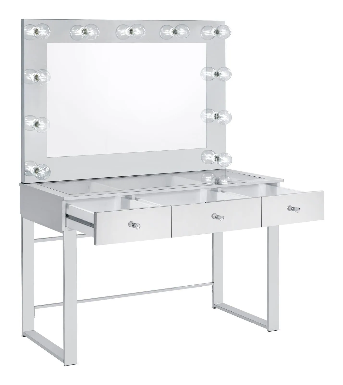 Umbridge Chrome and White 3-Drawer Vanity with Lighting - Image 3