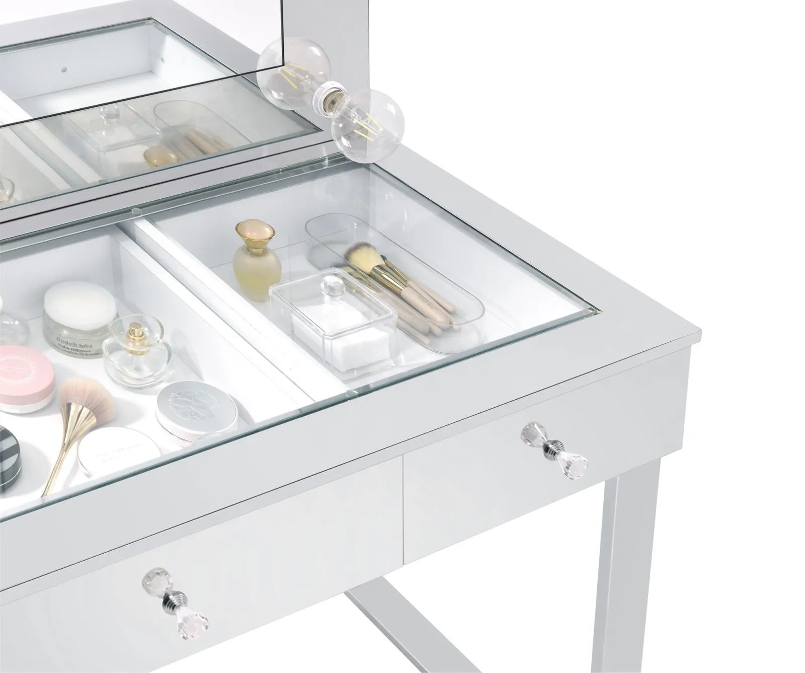 Umbridge Chrome and White 3-Drawer Vanity with Lighting - Image 4