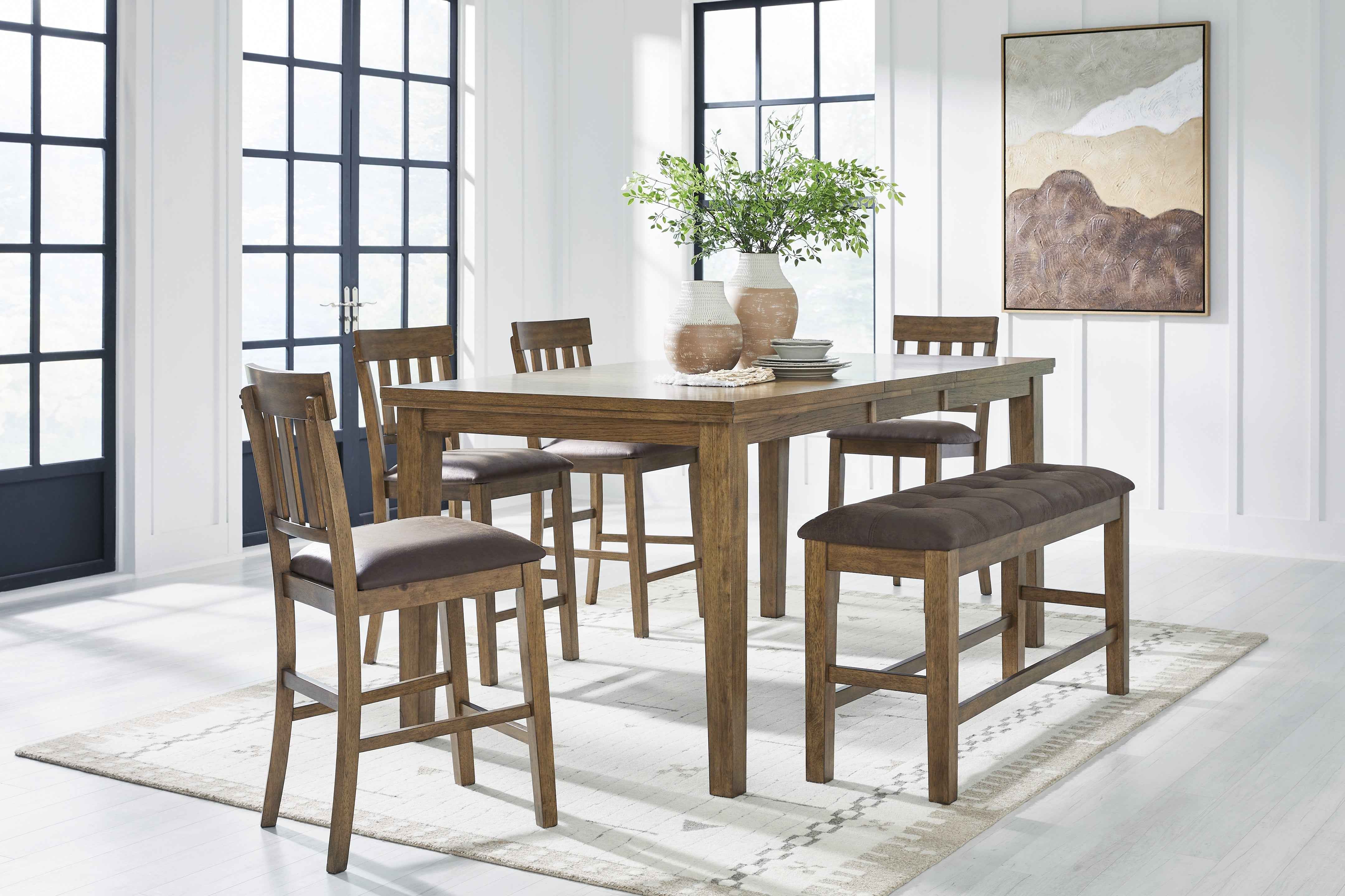 Urbinforte Light Brown Counter Height Set with Bench