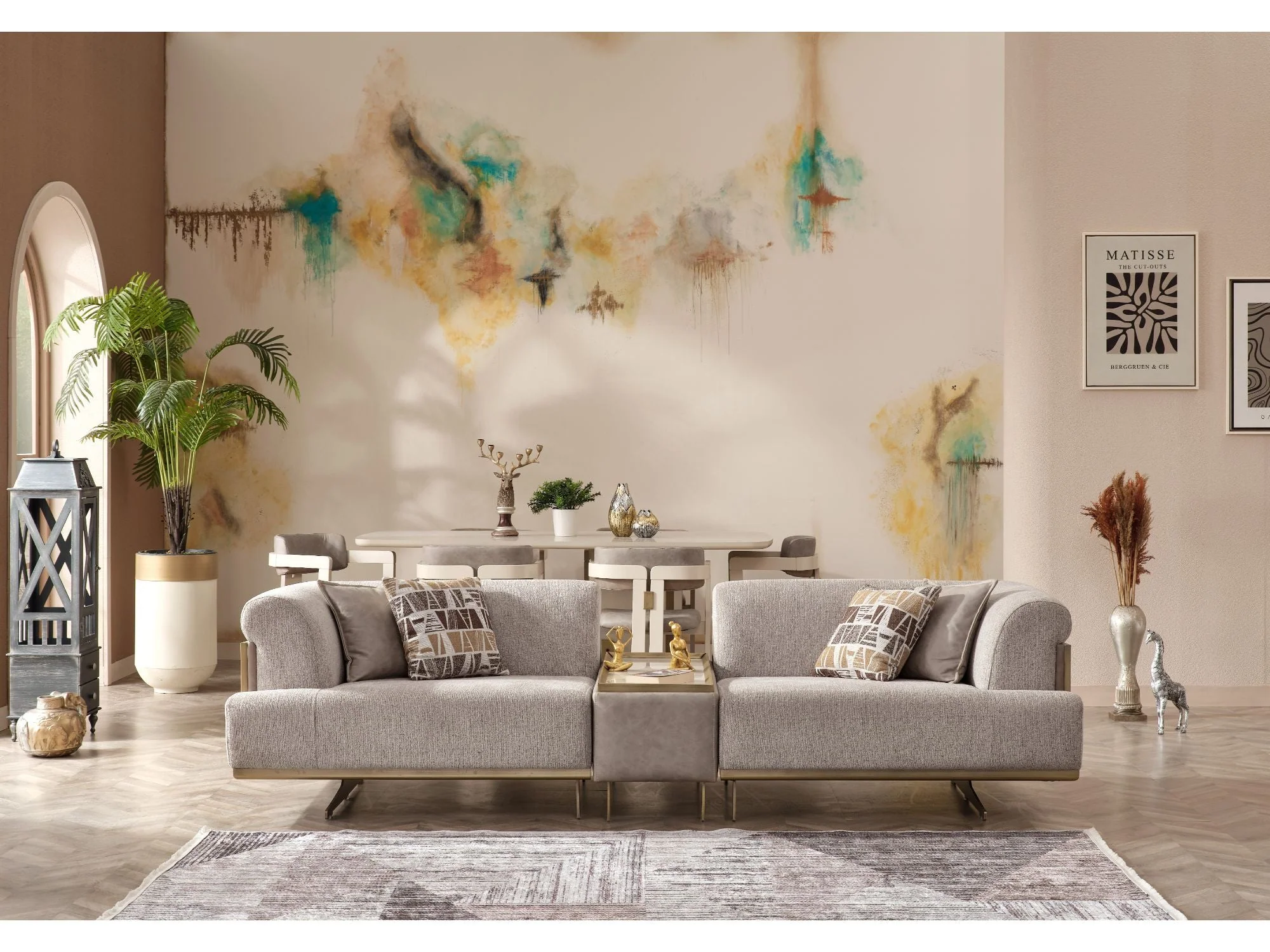 Urla 4-pieces (Sofa & Module Sofa & 2 Chair) Livingroom Set Cream - Image 11