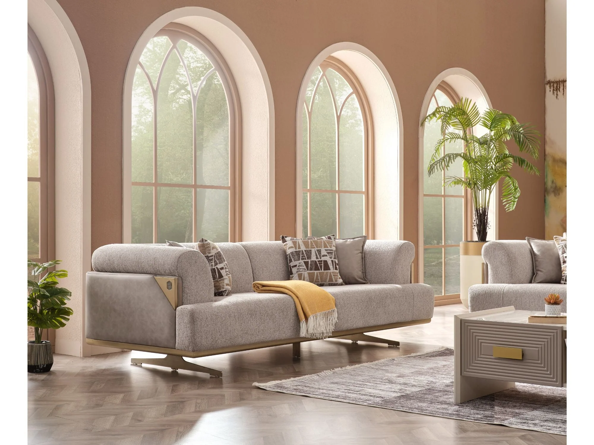 Urla 4-pieces (Sofa & Module Sofa & 2 Chair) Livingroom Set Cream - Image 12