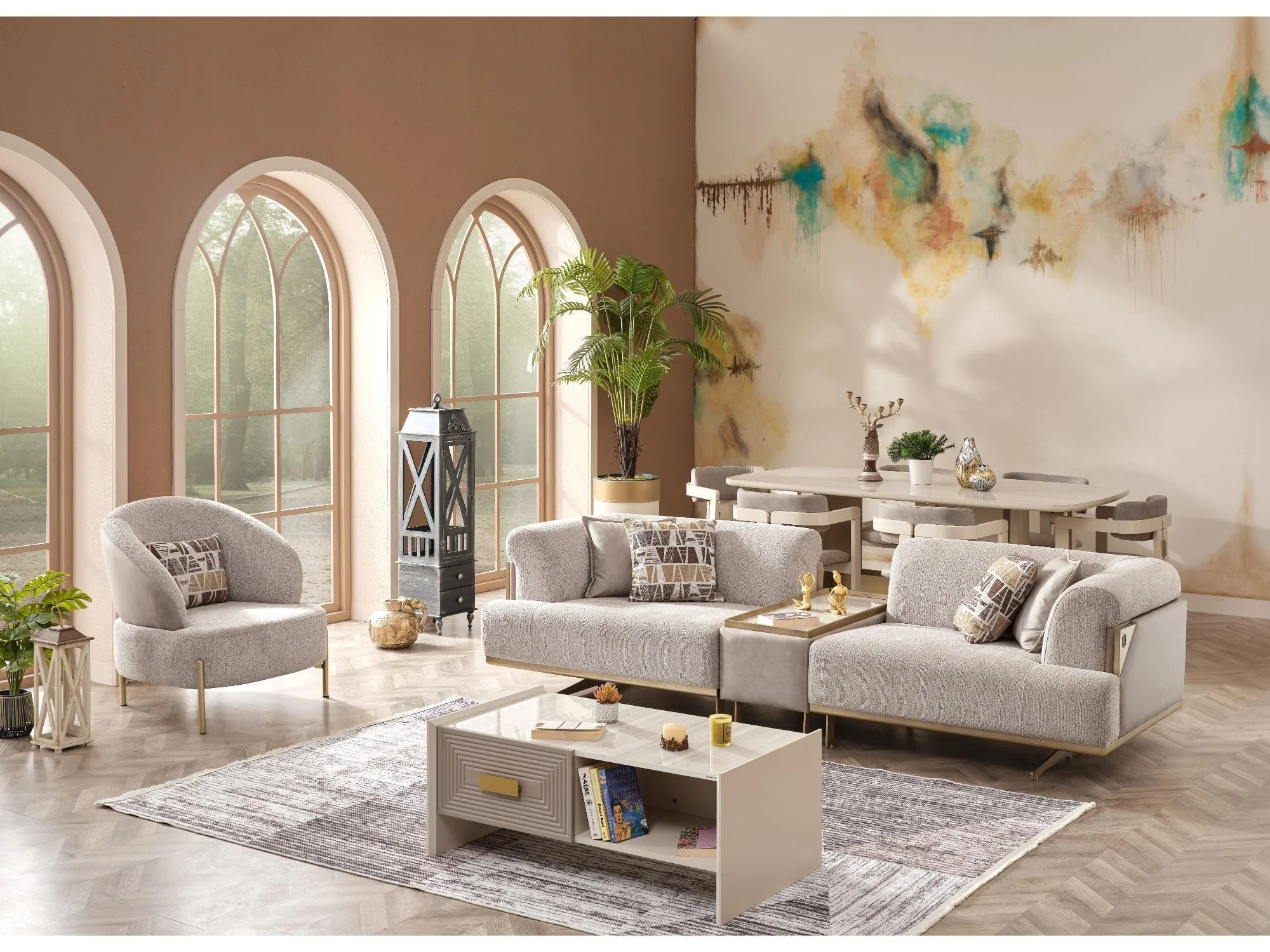 Urla Cream Stationary Module Sofa - Image 5