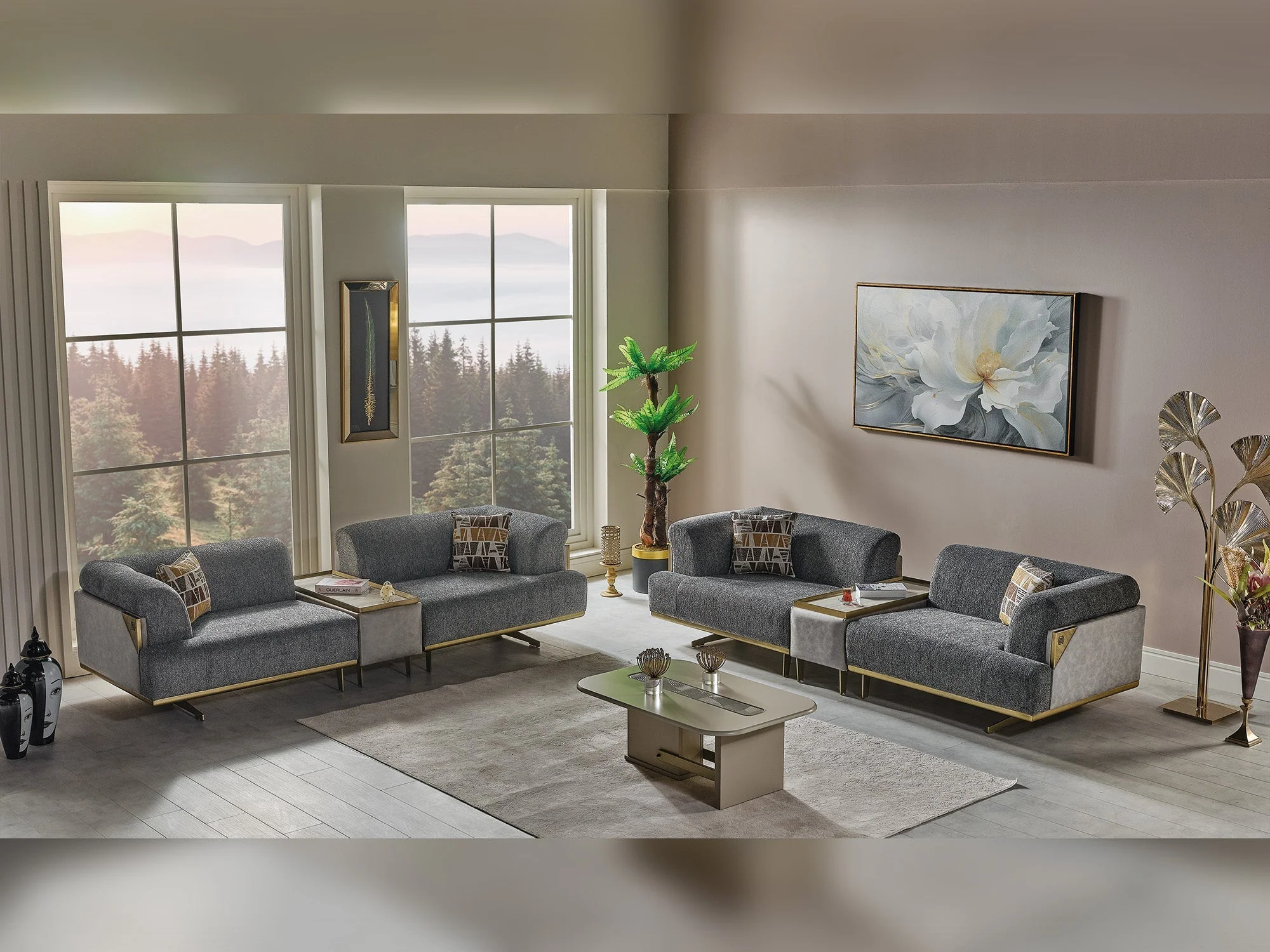 Urla Grey 4-pieces (Sofa & Module Sofa & 2 Chair) Living Room Set - Image 2