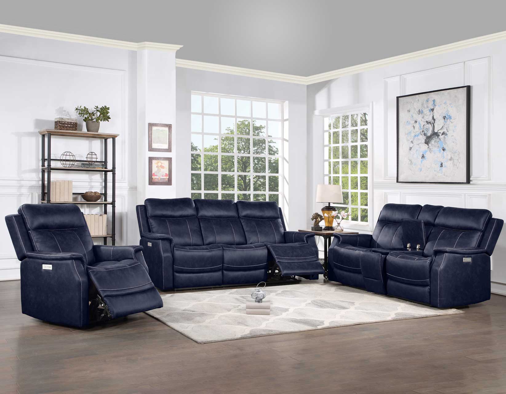 Valencia Ocean Blue Dual Power Leatherette Recliner - Image 12
