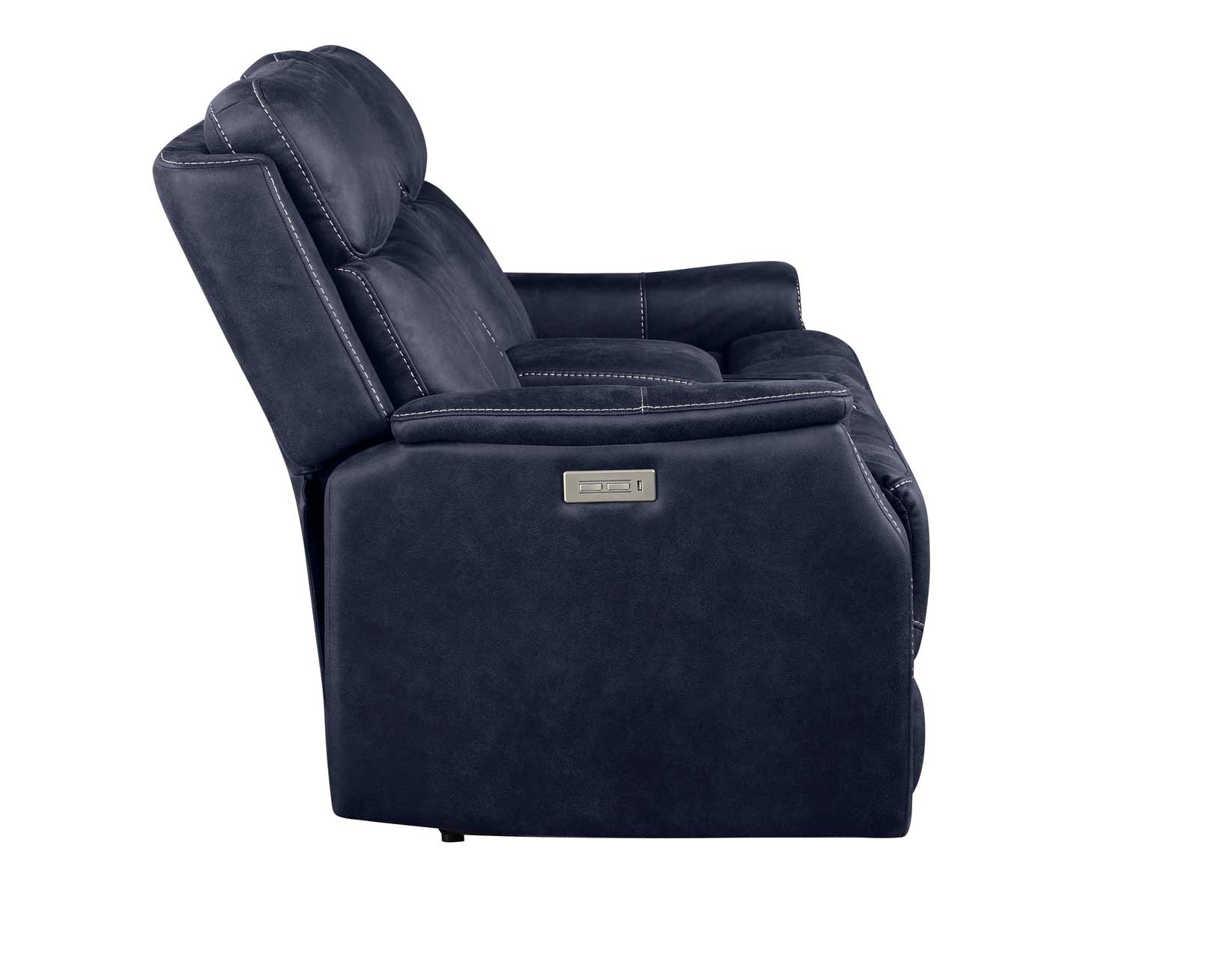 Valencia Ocean Blue Dual-Power Leatherette Reclining Console Loveseat - Image 6