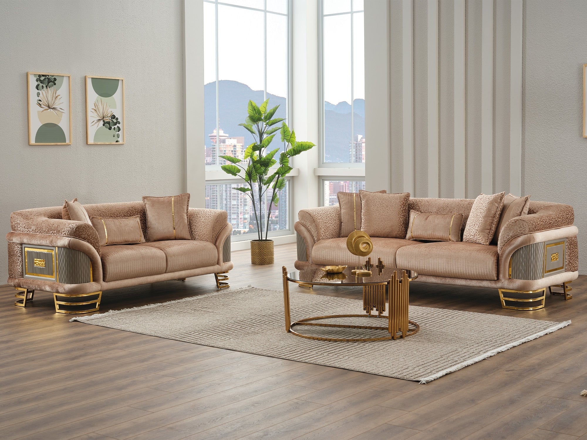 Versace 3-pieces (Sofa & Loveseat & Chair) Livingroom Set Beige - Image 4
