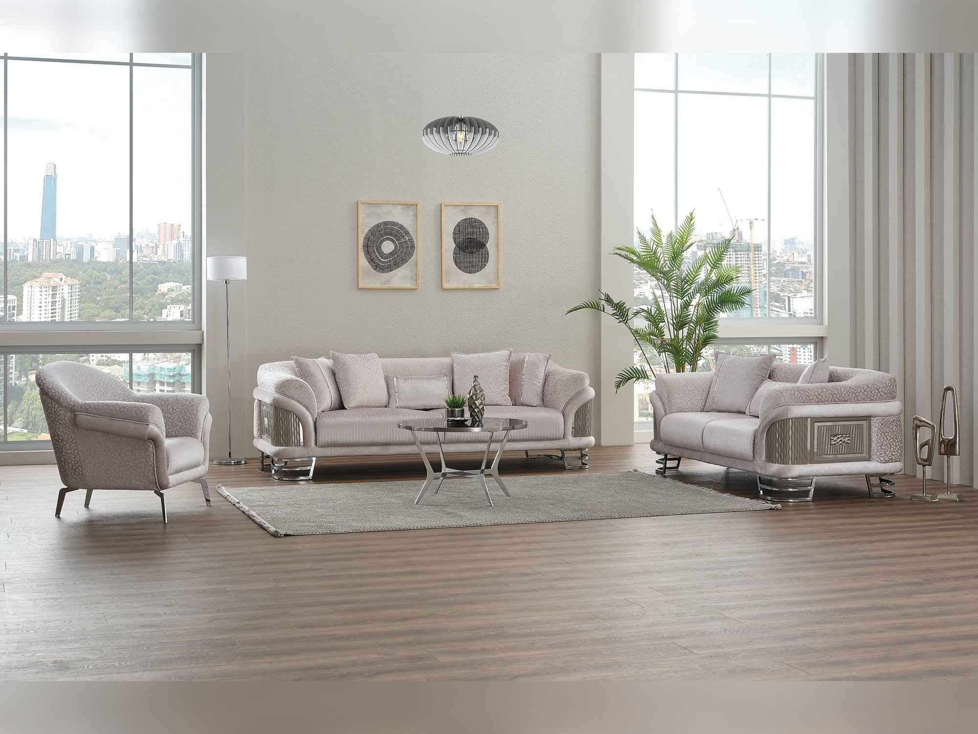 Versace Light Grey 3-pieces (Sofa & Loveseat & Chair) Living Room Set - Image 2