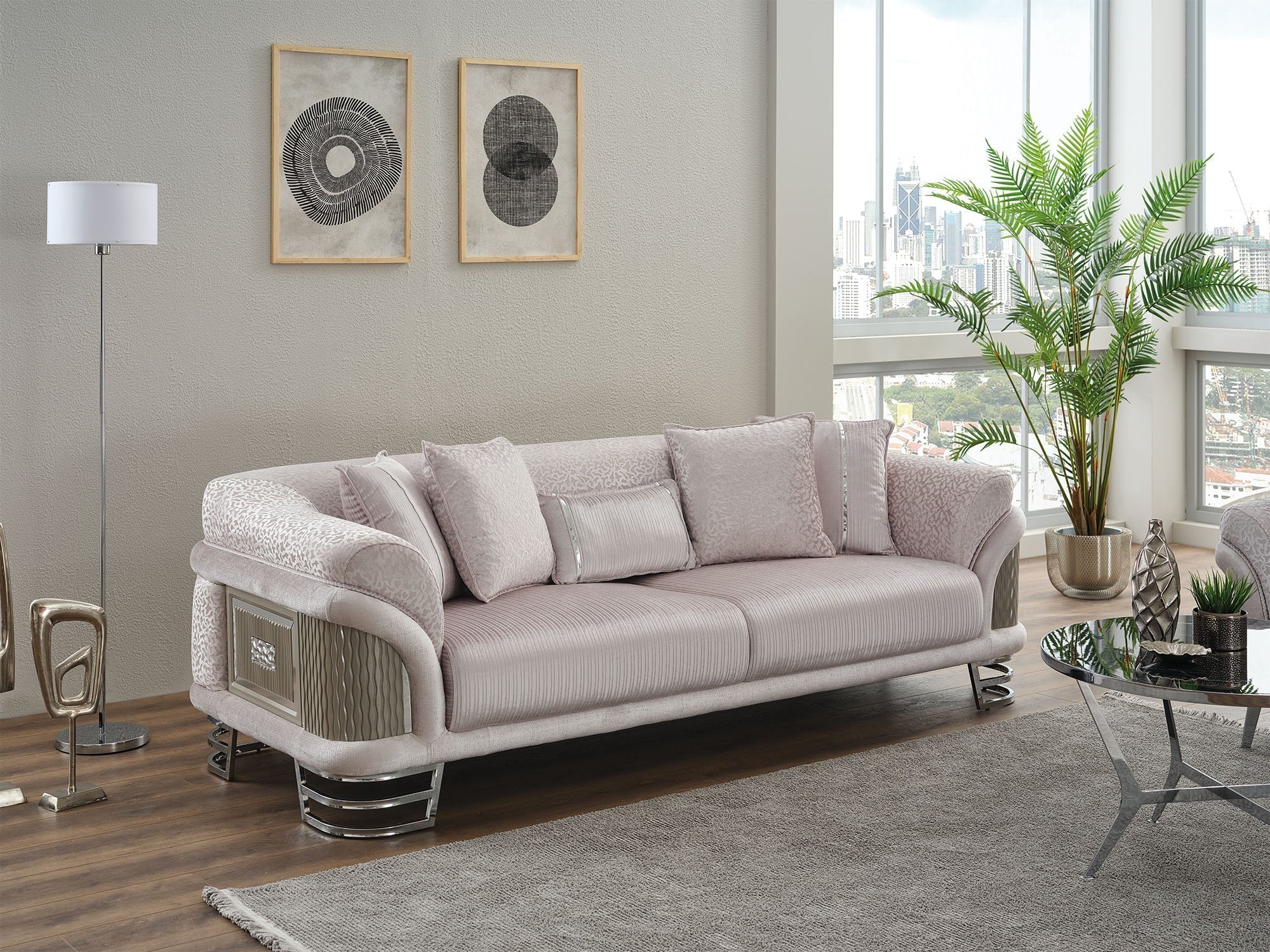 Versace Light Grey 3-pieces (Sofa & Loveseat & Chair) Living Room Set - Image 8