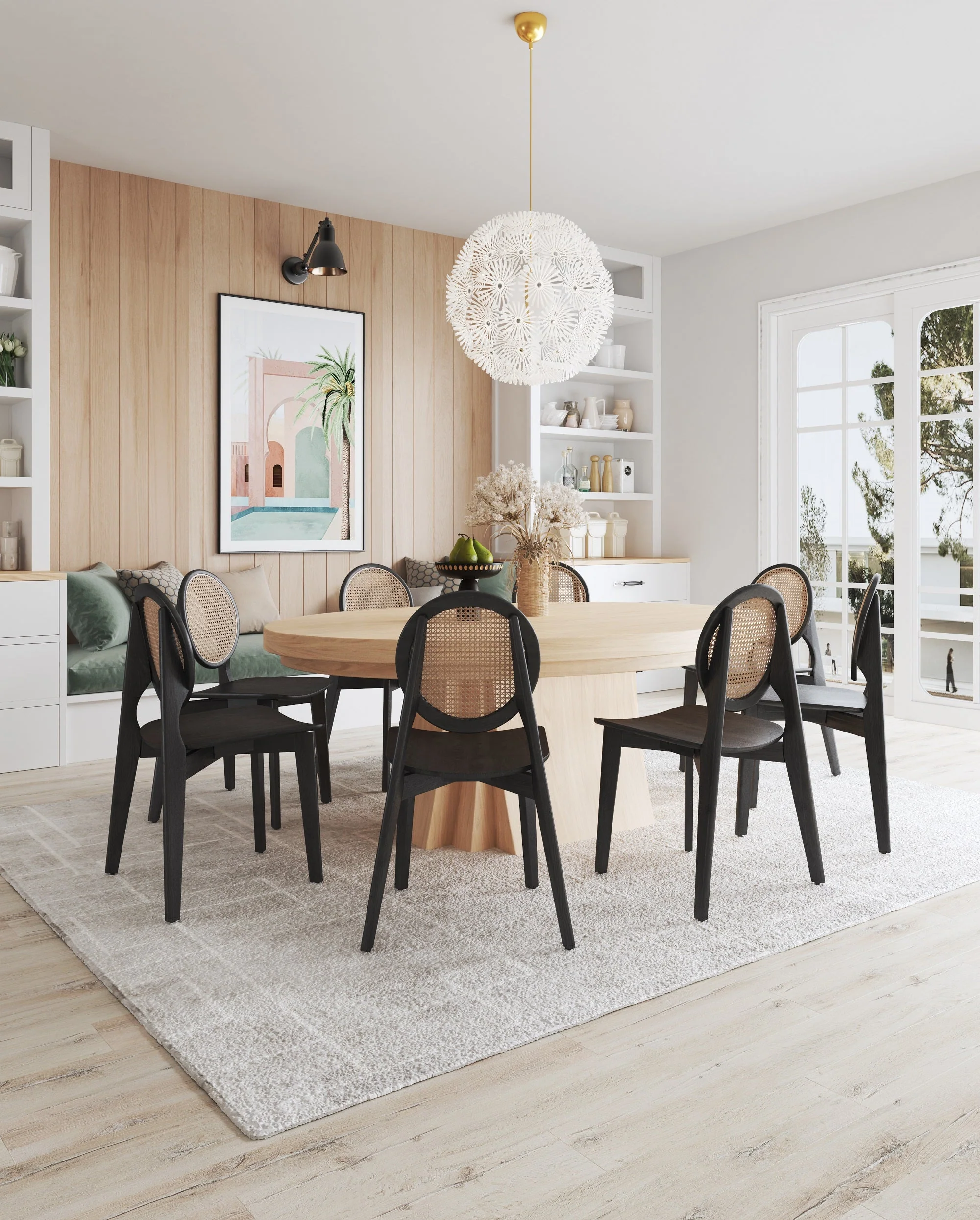Versailles Round Dining Chair in Black and Natural Cane (set of 2) - Image 2