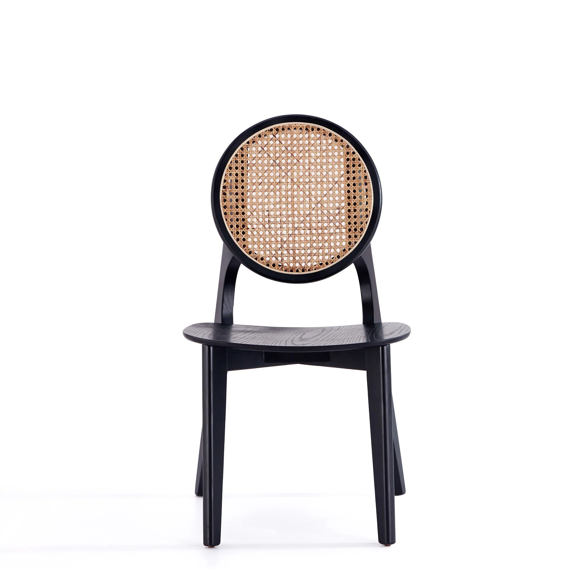 Versailles Round Dining Chair in Black and Natural Cane (set of 4) - Image 4