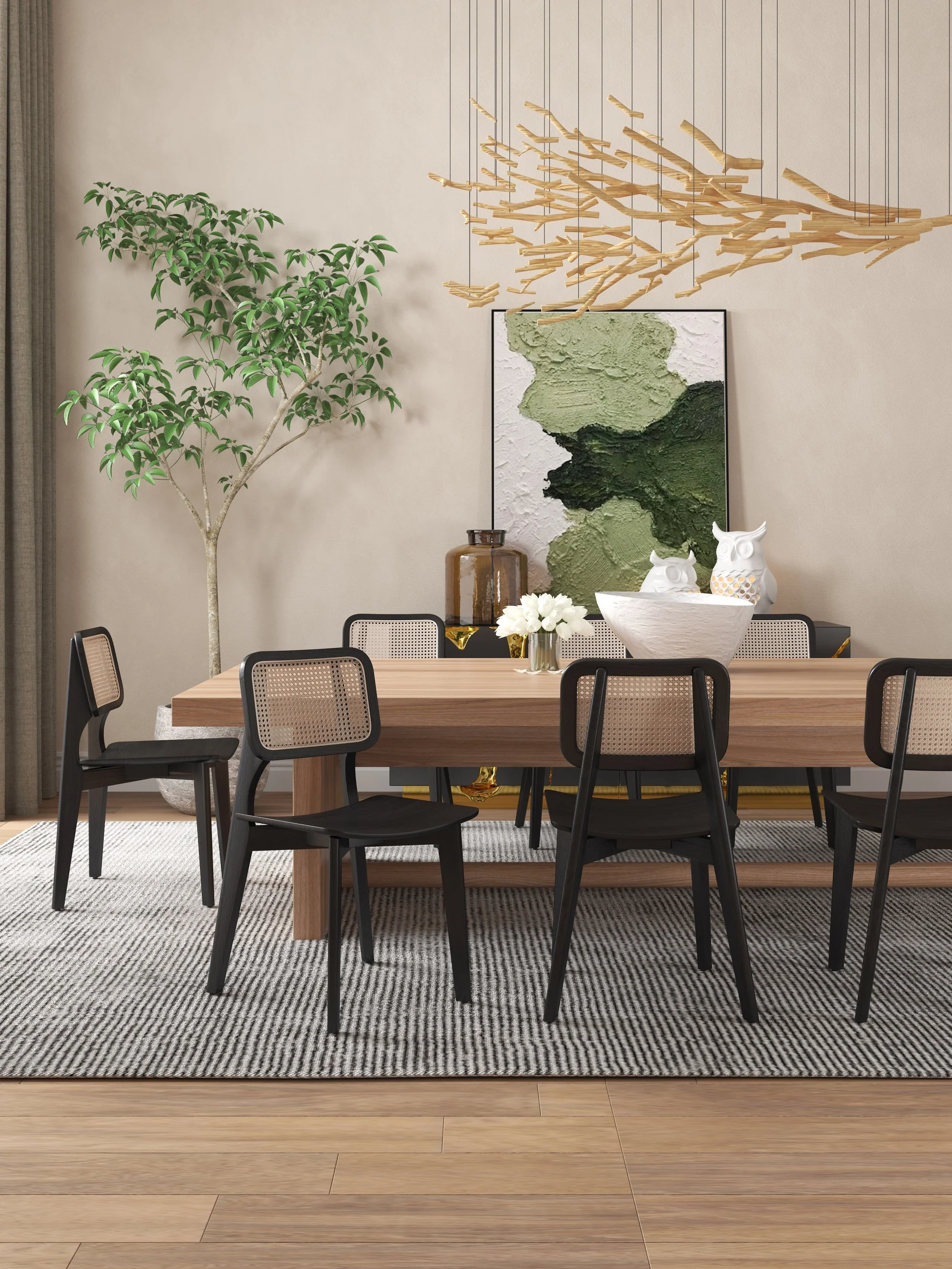 Versailles Square Dining Chair in Black and Natural Cane (set of 2) - Image 2
