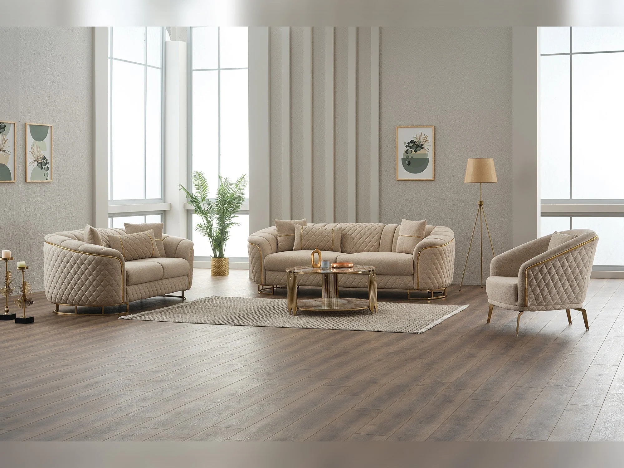 Victoria Cream 3-pieces Living Room Set